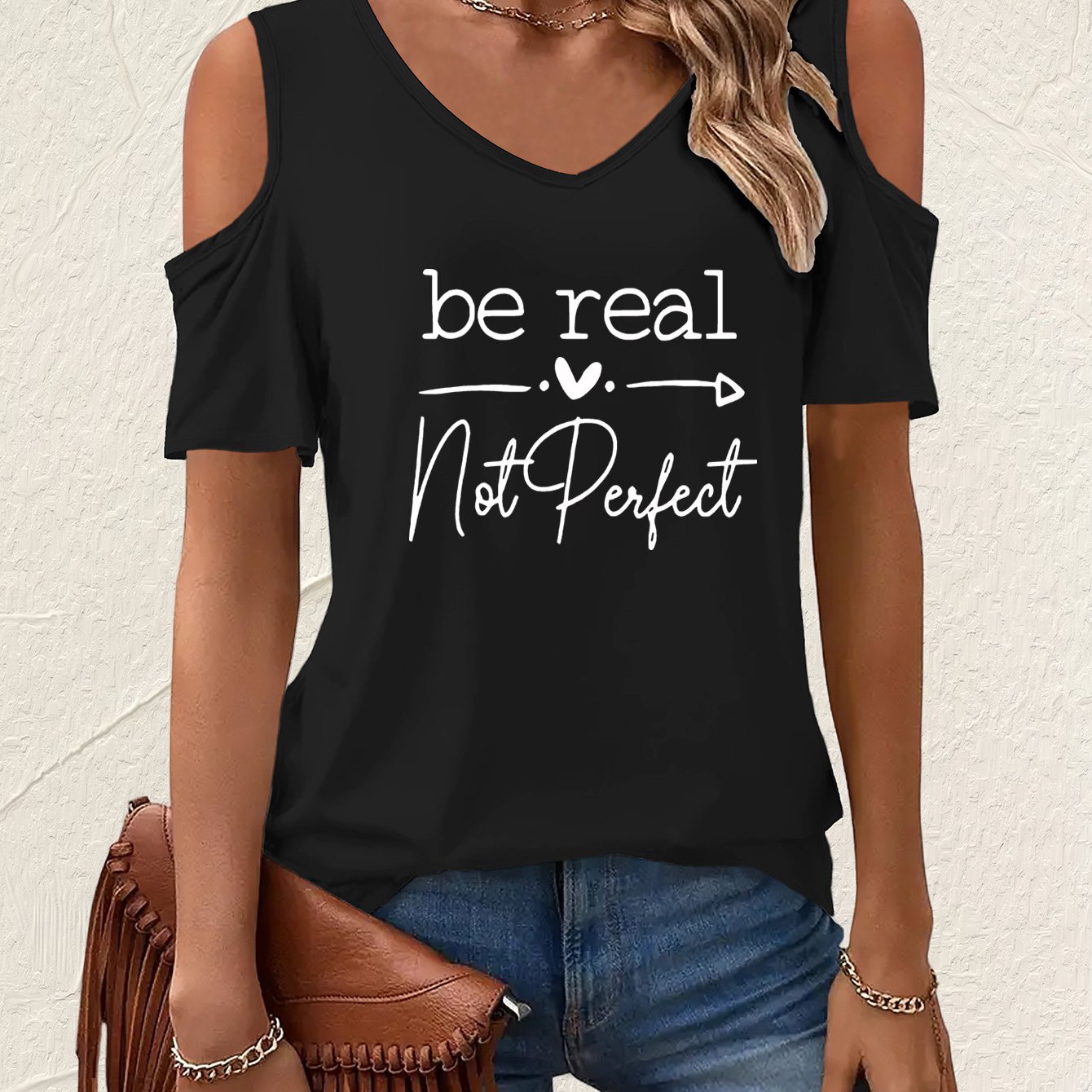 TEMU T-shirt con Stampa Lettere, Top Casual a Maniche Corte con Scollo a V per Estate & , Abbigliamento da Donna