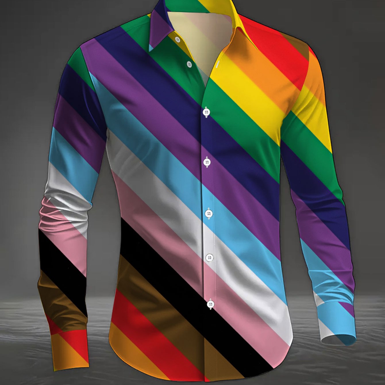 TEMU Men's Long Sleeve Print Shirt Multicolor Diagonal Stripe Pattern All-match Regular Fit Dress Shirt ' Comfortable Work Clothes Men's Long Sleeve