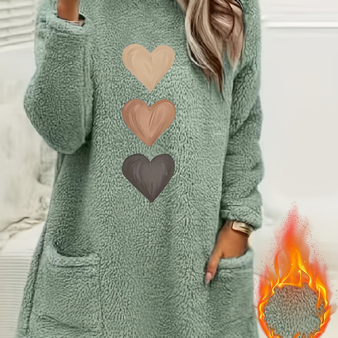Autumn/winter Women's -lined Comfortable Casual Long-sleeve Heart Print Sweatshirt