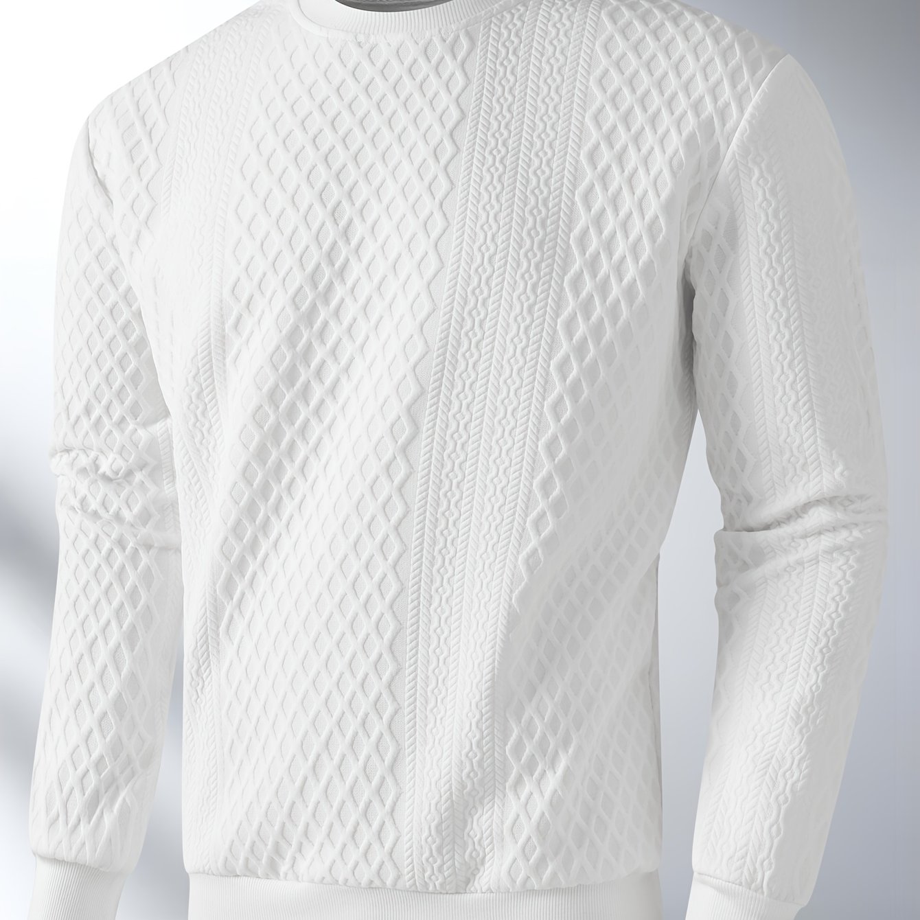 Image of Men's Fashion Pullover And Sweatshirt, Men's Crew Neck Textured Sweatshirt, Minimalist Basic Long Sleeve T-shirt, Sport Sweatshirt, Men's Casual Wear With Hem