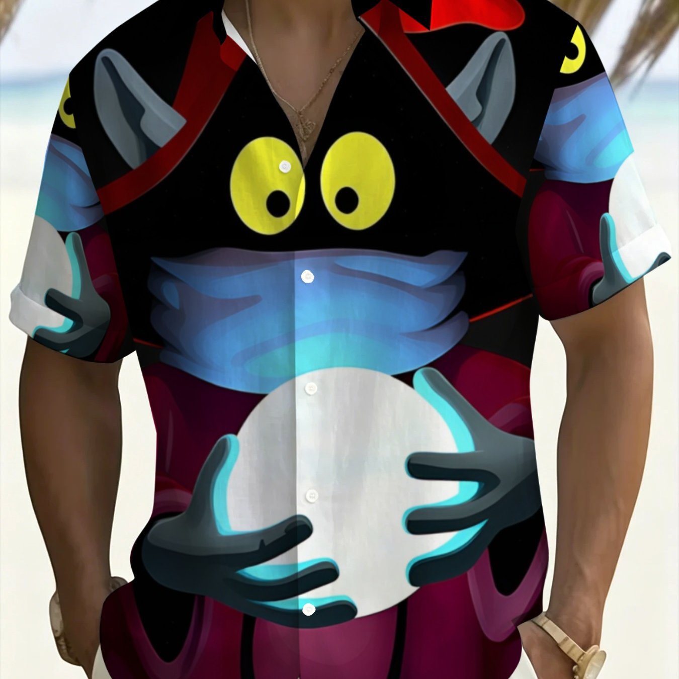 TEMU Men's Plus Size Short-sleeve Shirt With Cartoon Print, Summer Casual Loose-fit Lapel Top, Plus Size