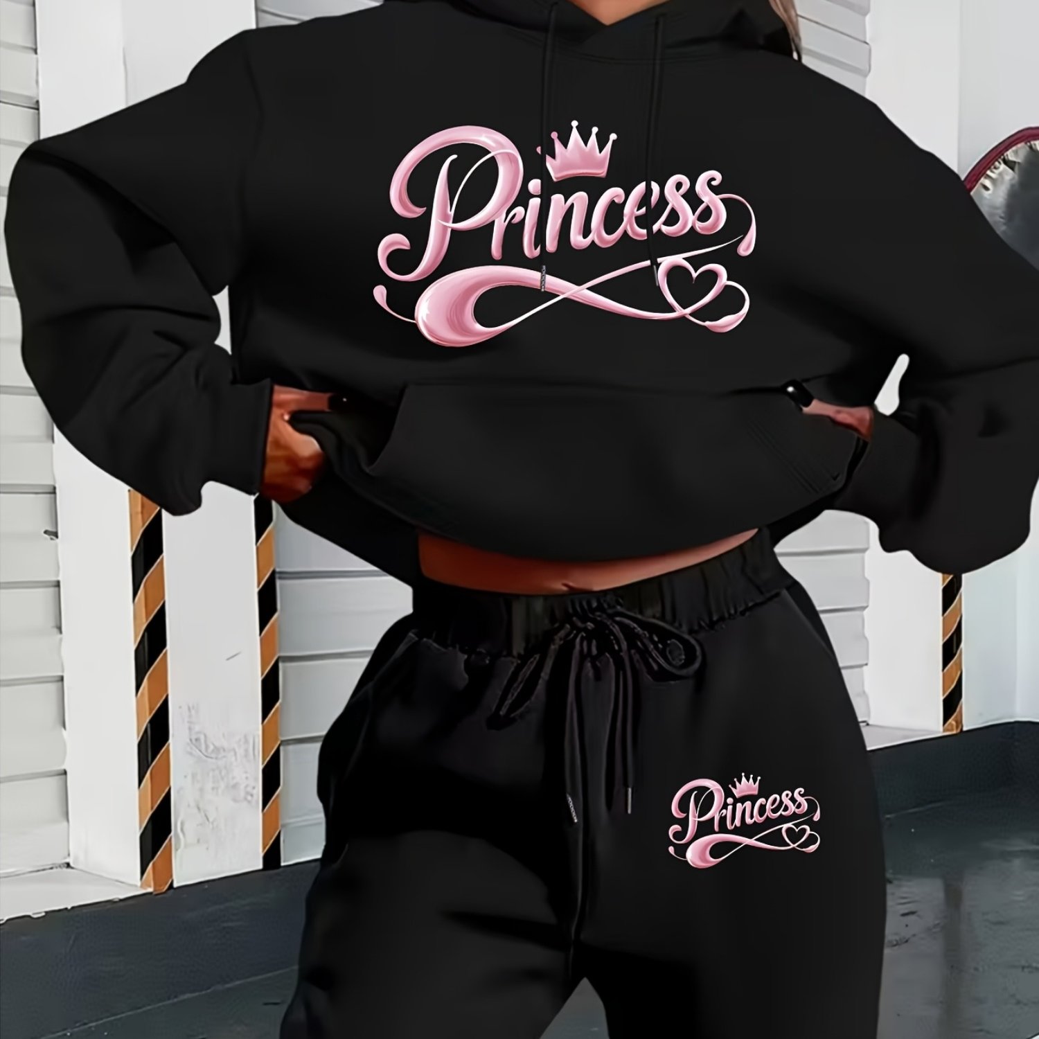 TEMU Letter Pattern Printed Hoodie Set For Women, Stylish And Warm, Perfect For Autumn And Winter Casual Wear