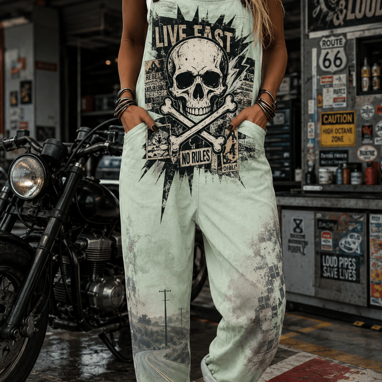 Image of Women' Size Overall Jumpsuit, Size S-2xl Skull Road Casual Wear Machine Washable Suitable For Spring, Summer, And Autumn Ideal For Daily Wear And , A Perfect Gift For