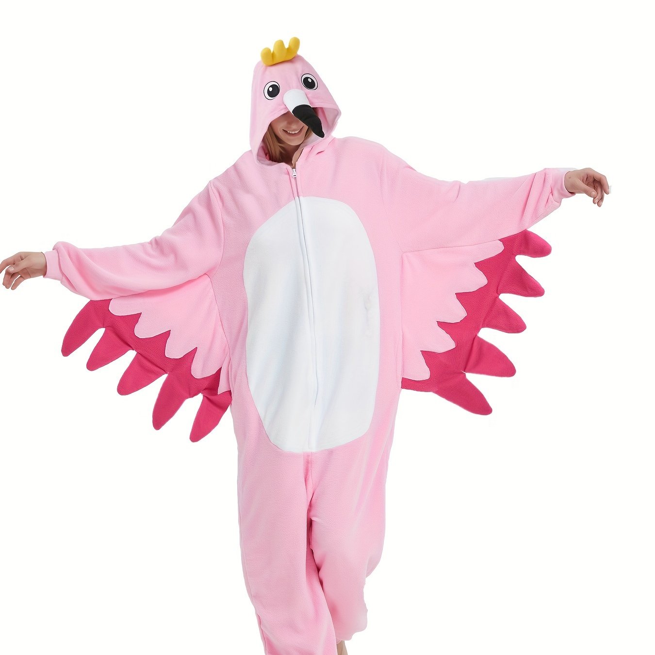 Image of Flamingo-themed Animal Onesie Pajamas For Halloween Party Cosplay, Providing And Humor For Men And Women As Home Loungewear.