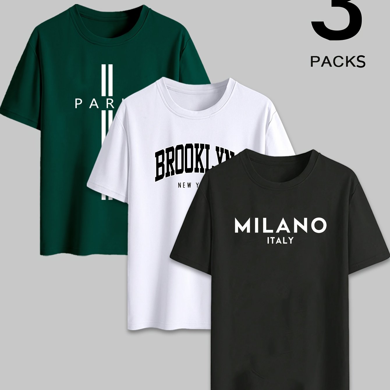 TEMU Men's Short-sleeve Letter Print Crew Neck T-shirt, Suitable For Summer , Casual And Versatile Short-sleeve Three-piece Set