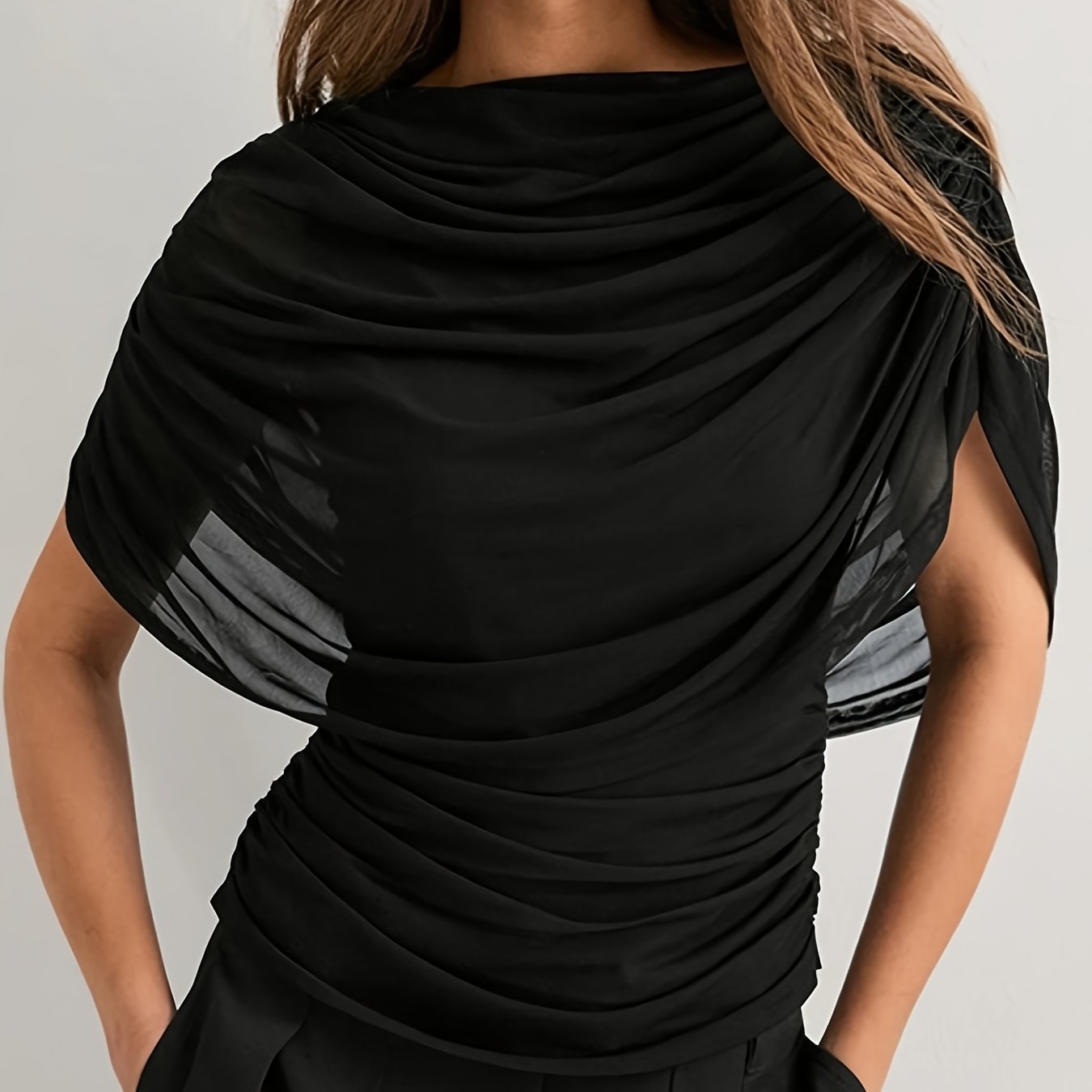TEMU European And Cross-border Women's Clothing Autumn And Winter New Scarf Collar Pleated Sleeveless Slim Top