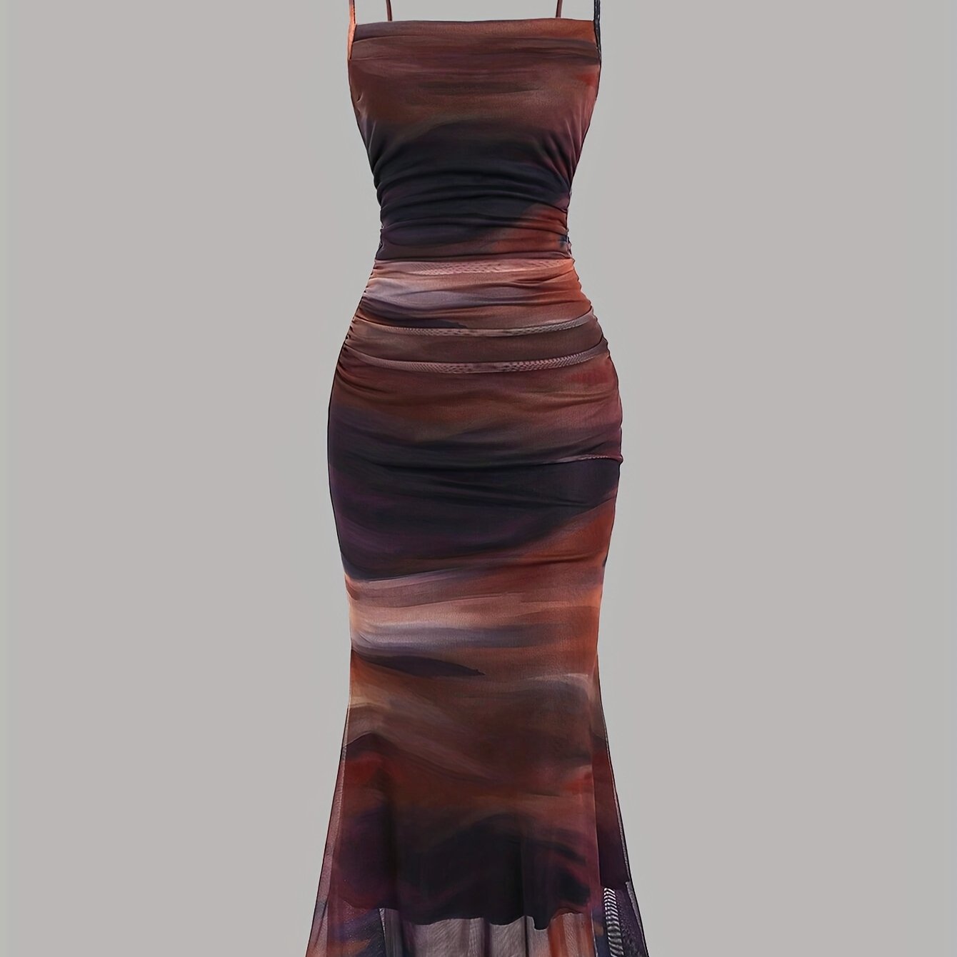 TEMU 2025 New Tie-dye Mesh Suspender Dress Women's Summer Slim Fit Hot Long Dress