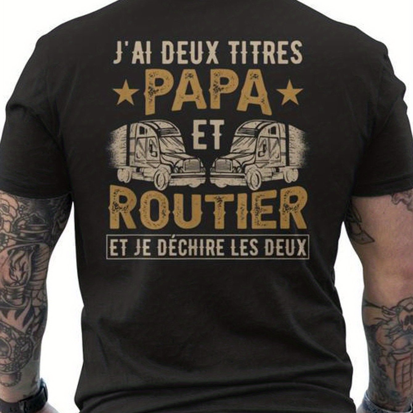 TEMU T-Shirt pour de Camion Français - Slogan de & Impression de Semi-Remorque au Dos, Coton Pur Respirant à Manches Courtes avec Phrases de