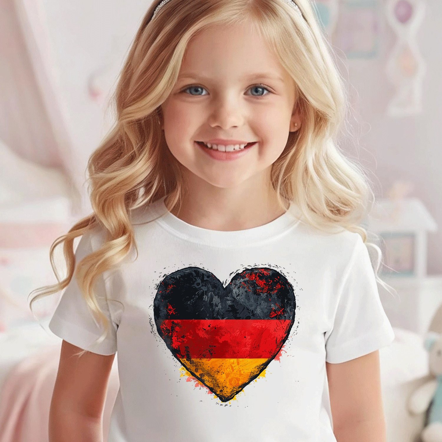 Image of Germany T-shirt Heart With The German Flag Germany T-shirt Comfortable Casual Crew Neck Tee For Boys And Girls T Shirt, 200g