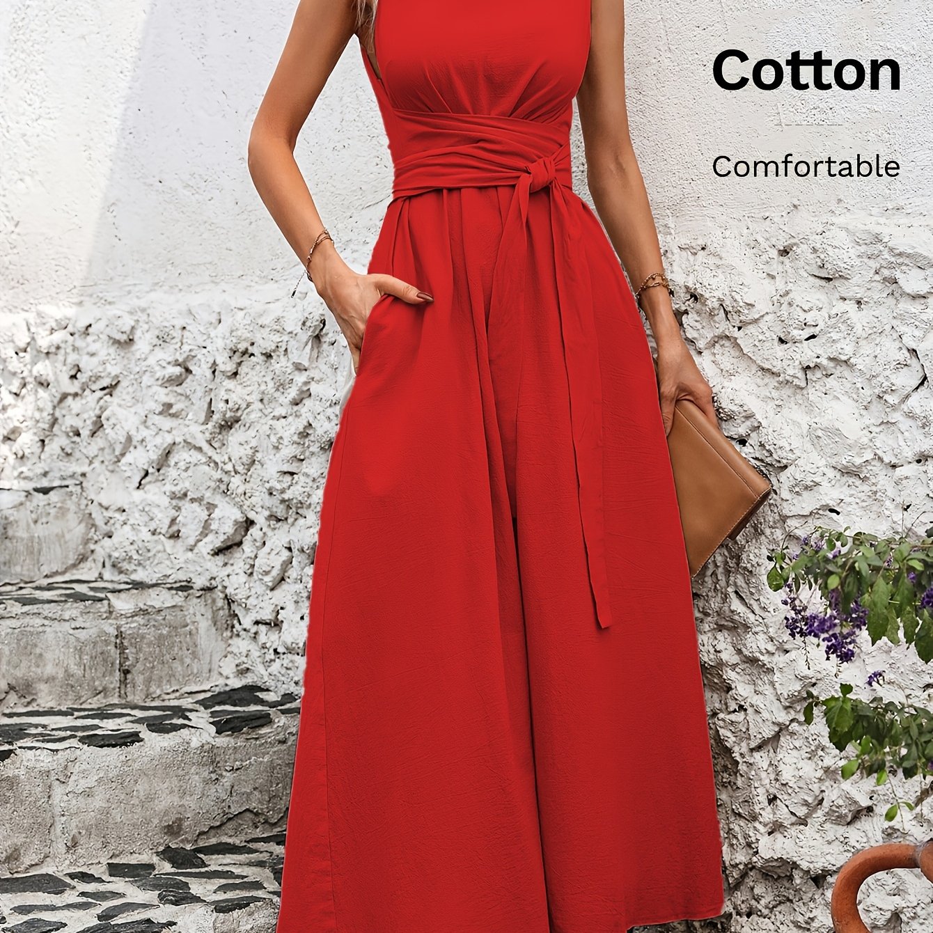 Artikelbild einfarbiges casual kleid mit rückenbindung ärmellos