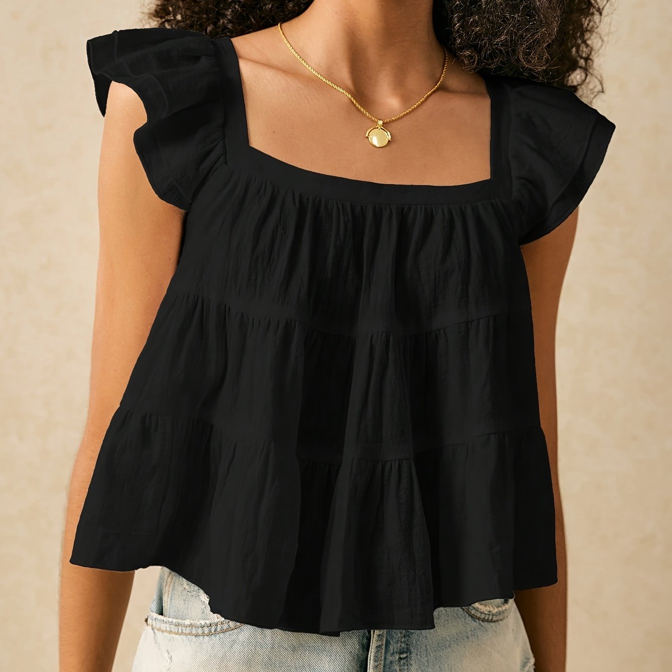 TEMU Women's Summer Casual Solid Color Ruffle Hem Shirt