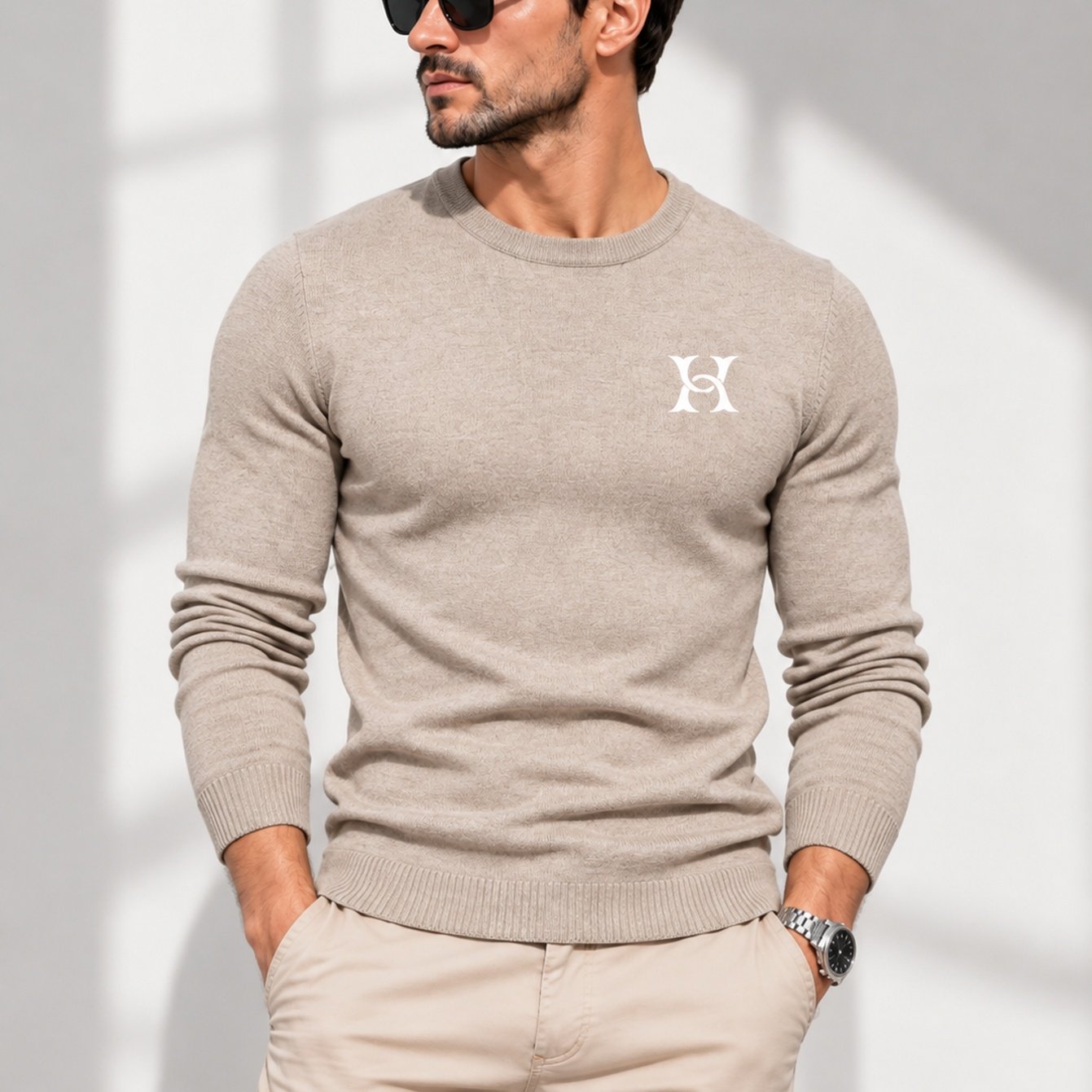 Image of Aw26 Minimalist Pattern Men's Crew Neck Knit Sweater Casual Slim-fit Long-sleeve Pullover Sweater Autumn And Winter Men's Commuter Base Layer Top