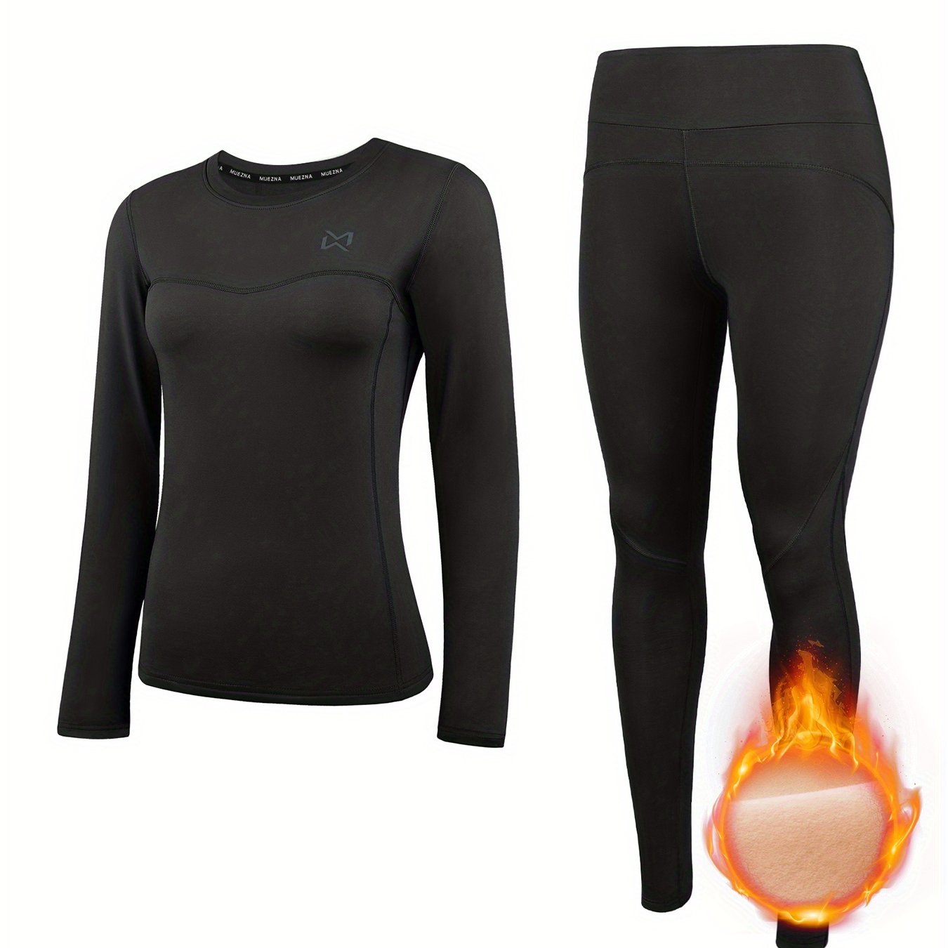 TEMU Thermal Underwear For Women Long Johns Ski Base Layer Thermal Top And Bottom Set With Fleece Lined For Cold Weather