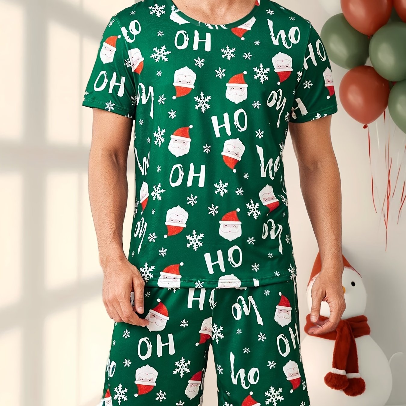 TEMU 2 Pieces Trendy Christmas Letter Print Round Neck Short Sleeve Top & Set, Comfortable & - Pajamas For Cozy Loungewear