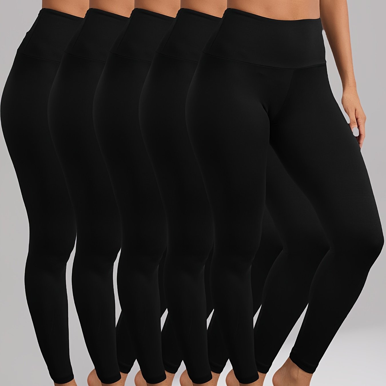 TEMU 5 Pack Women's High Waisted Tummy Control Leggings - Super Soft Stretch Workout Yoga Running Pants, Full-length Non-sheer Gym Leggings With Full