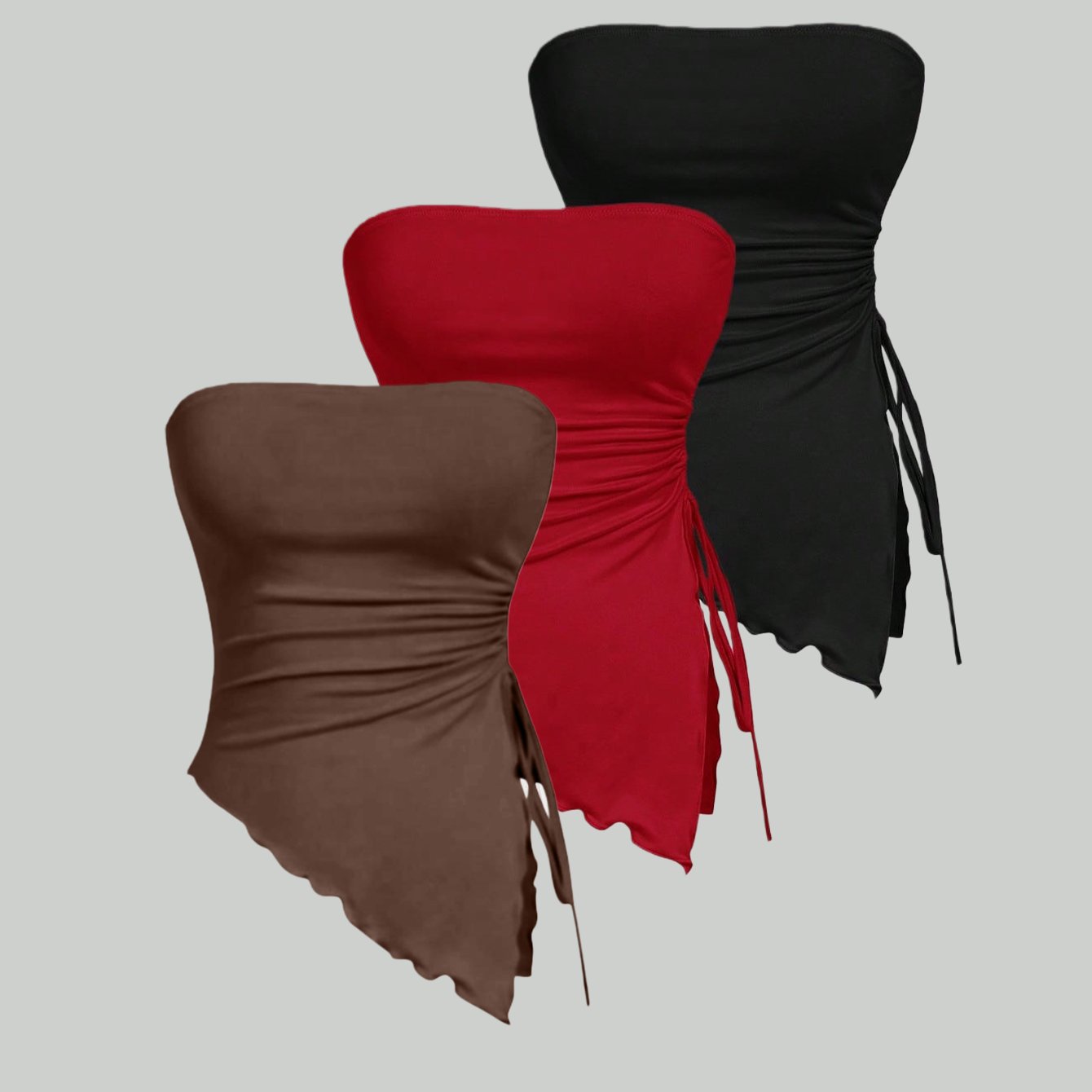 TEMU Fashionable New Elegant Style Bandeau Drawstring Top, And Bust-enhancing All-match Strapless Top 3pcs Set