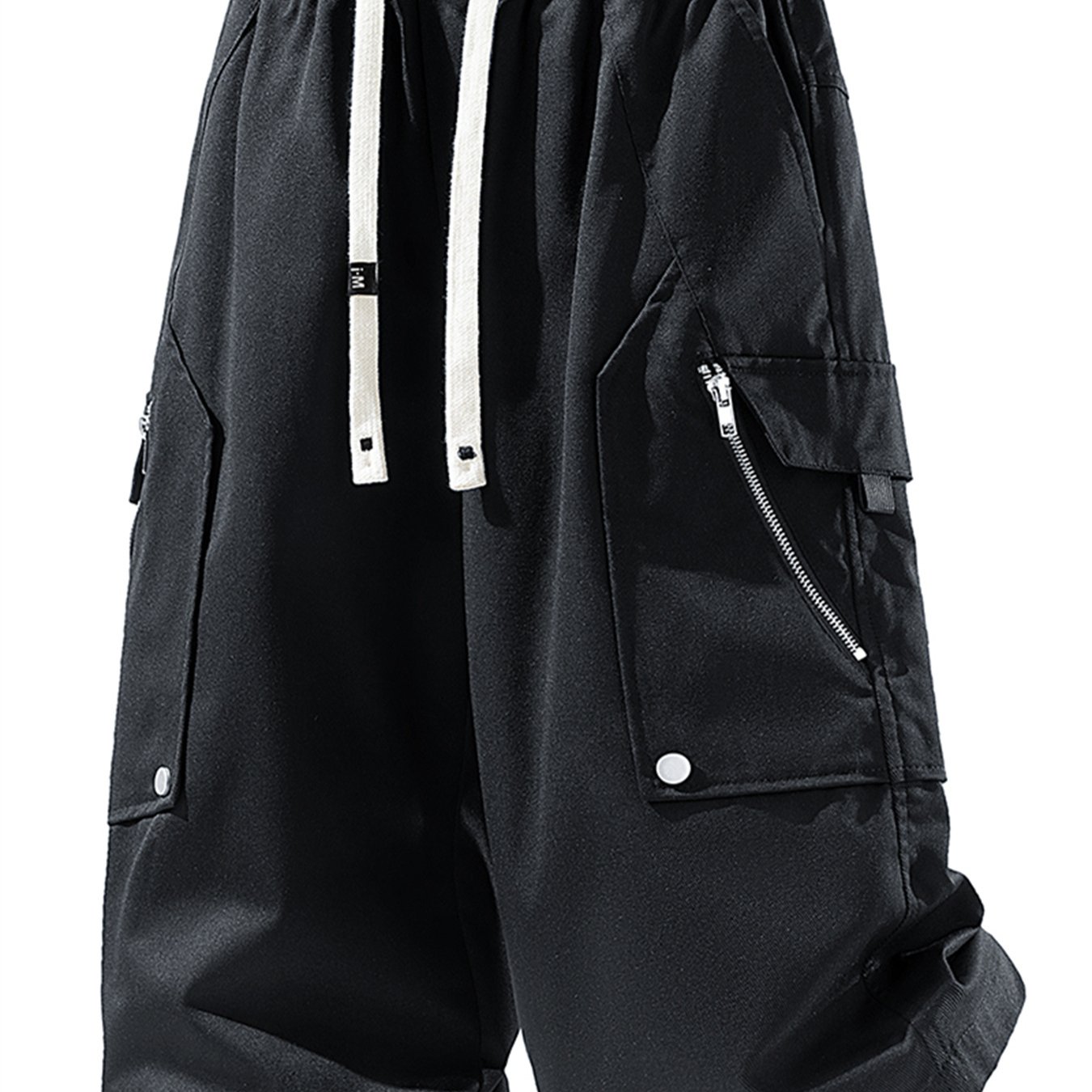 TEMU Men's Quick-dry Cargo Shorts With Drawstring Elastic Waist, Functional Zippered Pockets, Loose Fit, Over-the-knee Capri Pants