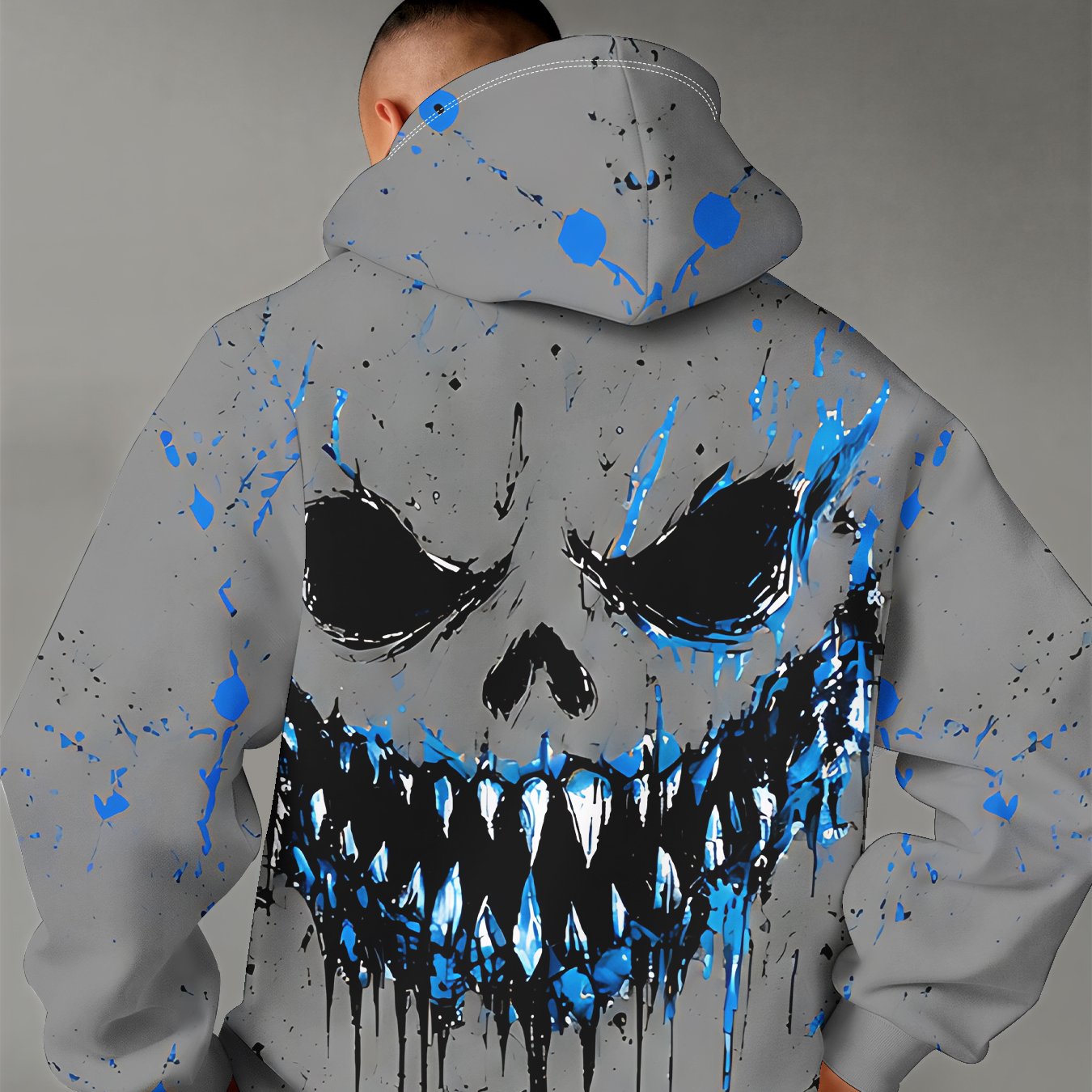 TEMU Men's Comfortable Casual Sports 3d Hoodie For Autumn And Winter, Loose Trendy Print Hoodie With Ink- Fanged Skull Pattern, Slightly Elastic
