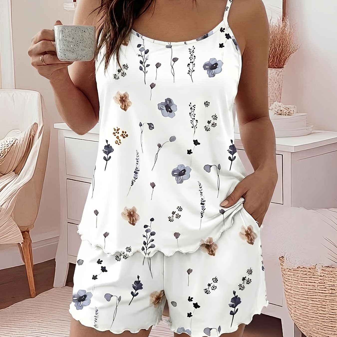 TEMU 26 New Floral Print Camisole Top   Shorts Set