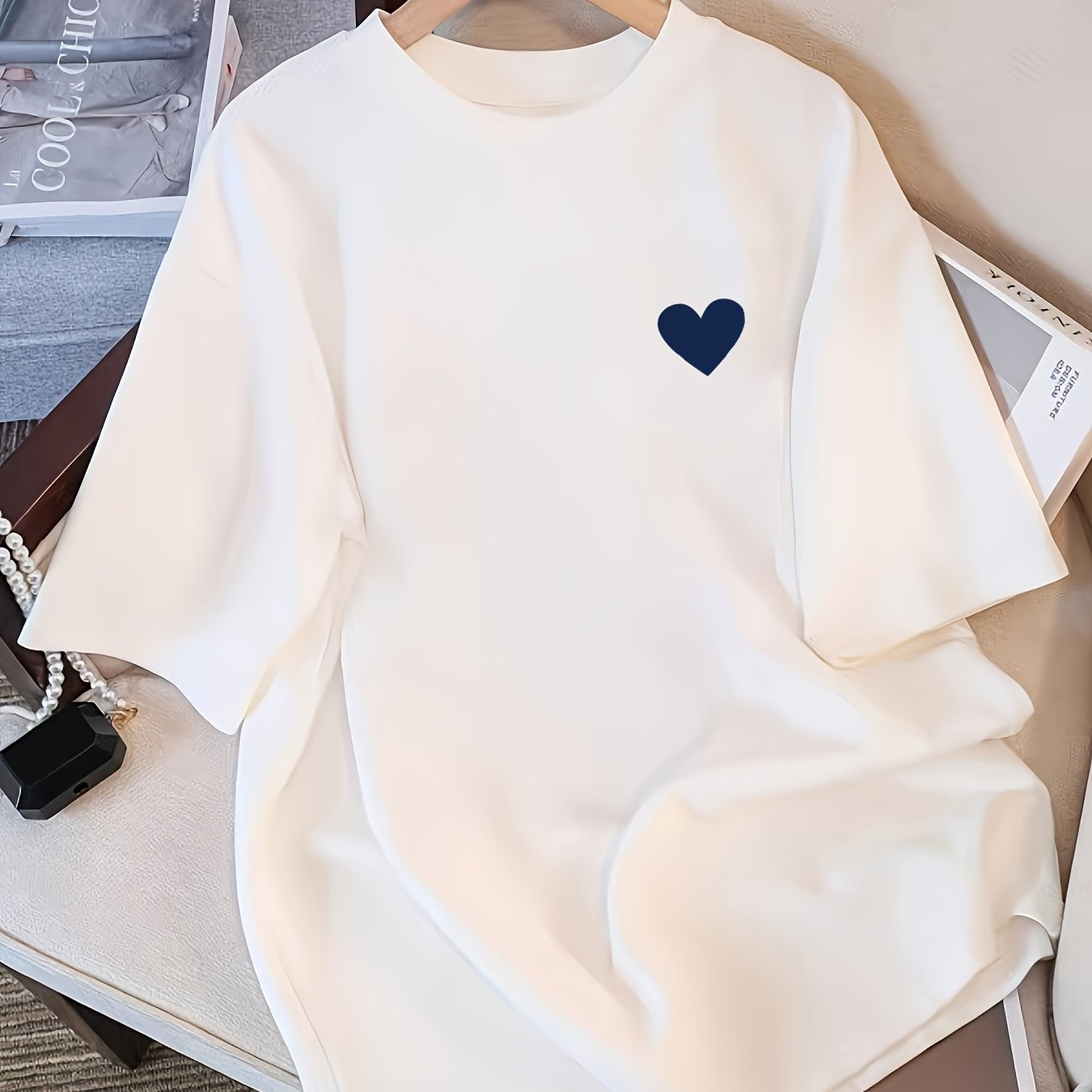 E-shop Frühlings- Sommer-Einfaches Rundhals-Mode-Loose Vielseitiges Casual Kurzarm-T-Shirt Damenoberteil mit Druckmuster
