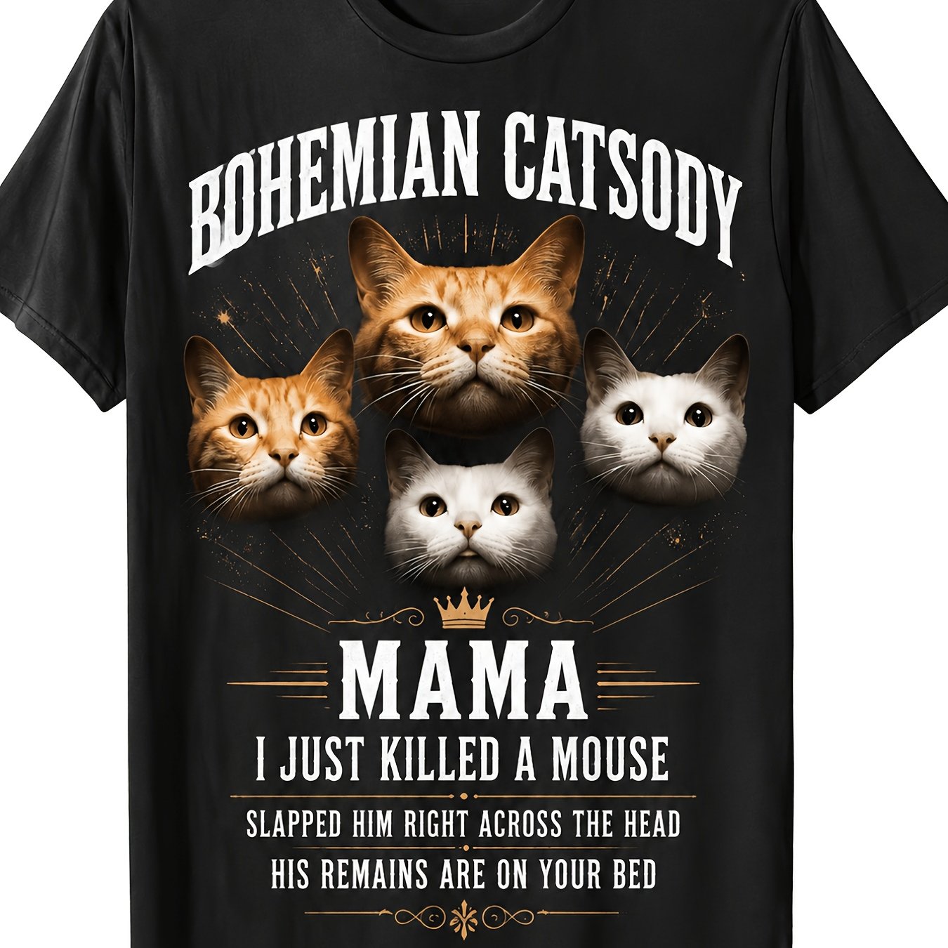 TEMU Mens Womens Bohemian Cat Portraits T Shirt Humorous Catsody Slogan Graphic Tee Crew Neck Short Sleeve Casual Streetwear Suitable For Wear Gift
