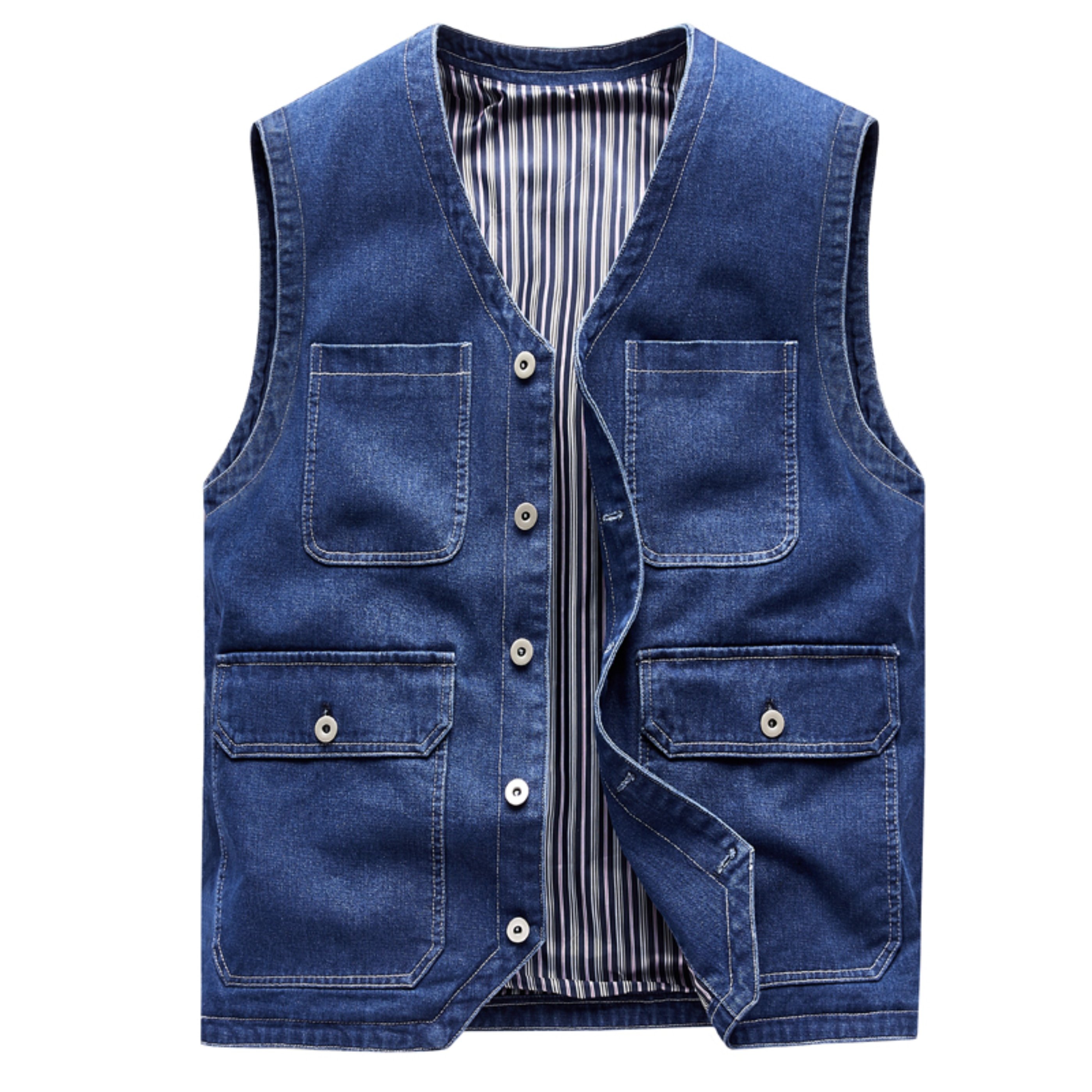 Men's V-neck Vest, Vest, Denim Casual Jacket, Solid Color Retro Loose Workwear Top