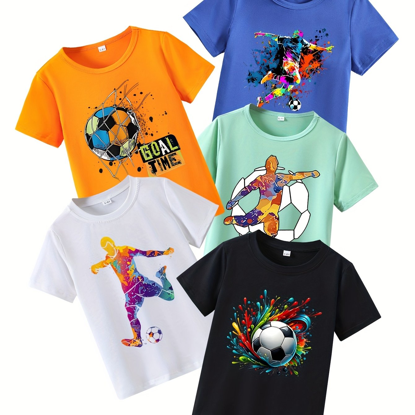E-shop Fünferpack Jungen-Sommer-Kurzarm-T-Shirts mit "Liebe Fußball"-Aufdruck