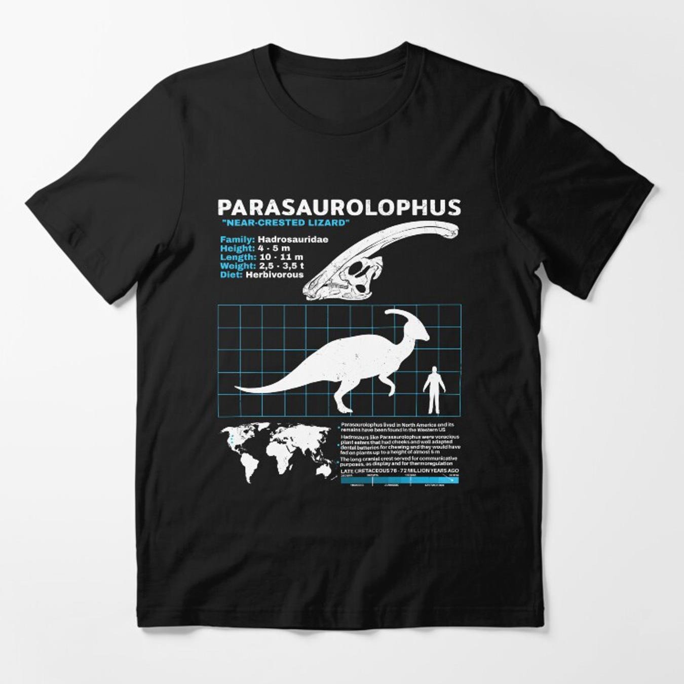 Casual Crew Neck T-shirt Featuring A Parasaurolophus Design, Made From Slightly Stretchy Fabric With A Regular Fit, Ideal For Men And Suitable For