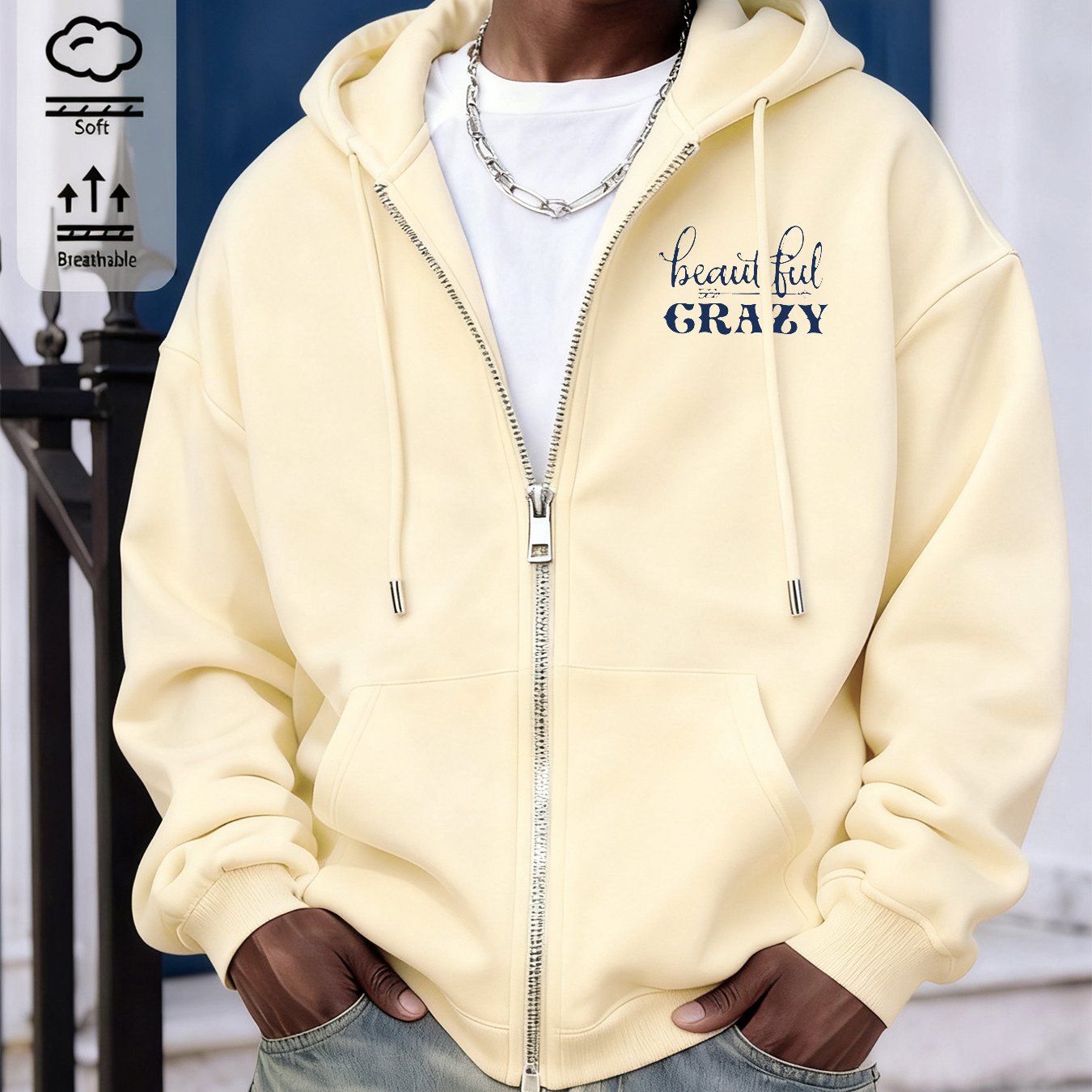 Image of Unisex Zip-up Hoodie Suitable For Spring, Fall, And Winter: Comfortable, Oversized, And Fashionable Casual Attire For Daily Use