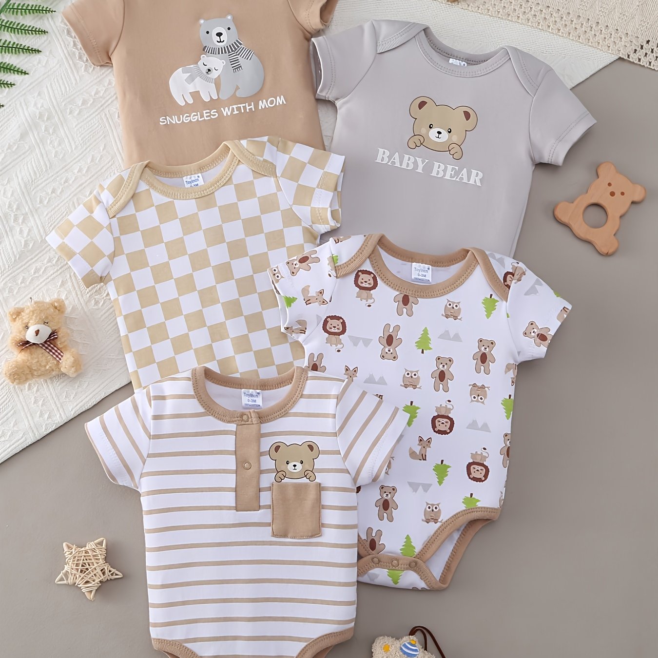 Newborn Unisex Triangle Romper Crawling Outfit, Five-piece Set For (spring, Summer, Autumn, Winter)