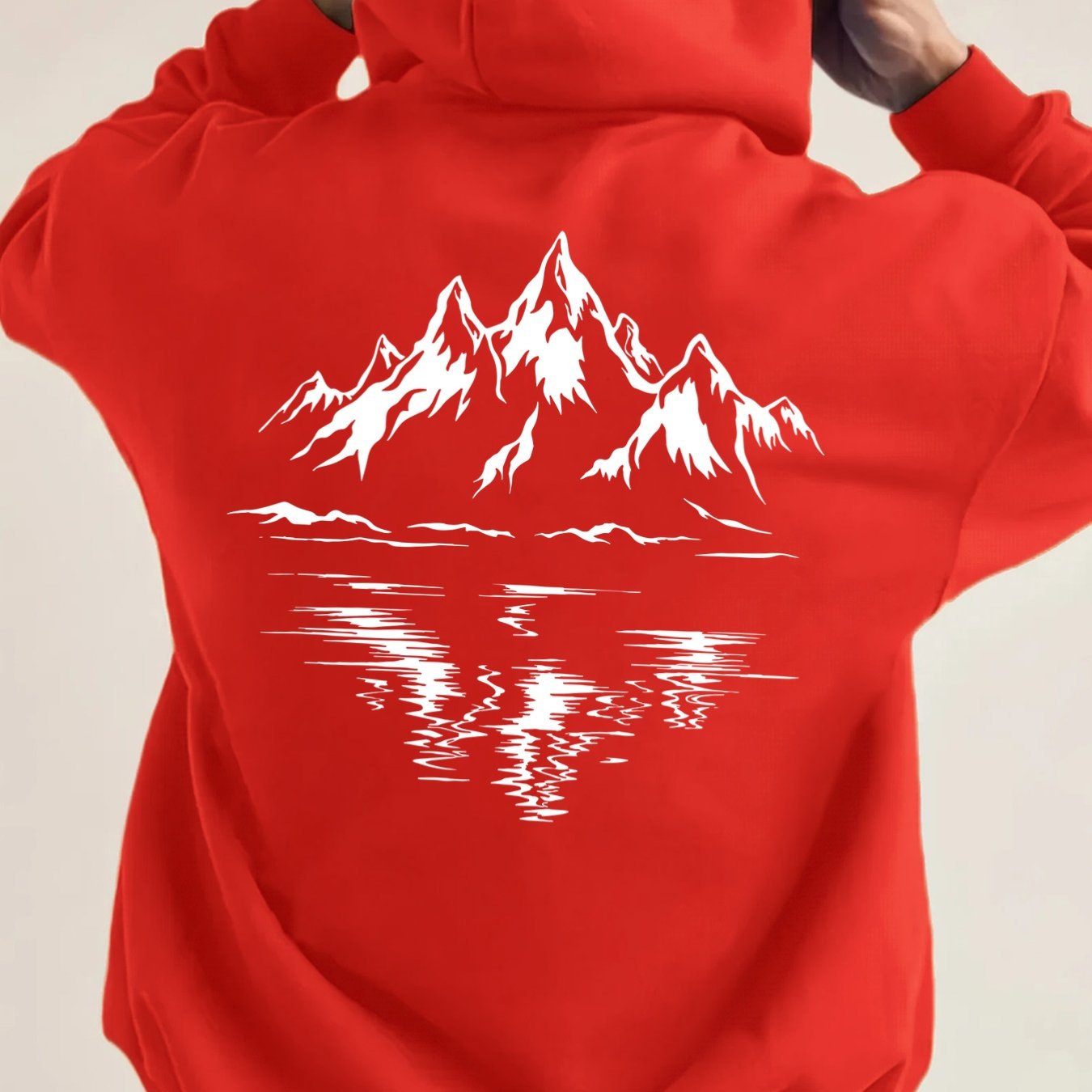 TEMU Unisex Trendy Hoodie With "mountain" Print Design, Soft Polyester Fabric, Kangaroo Pocket, Perfect For Couples' Casual Wear