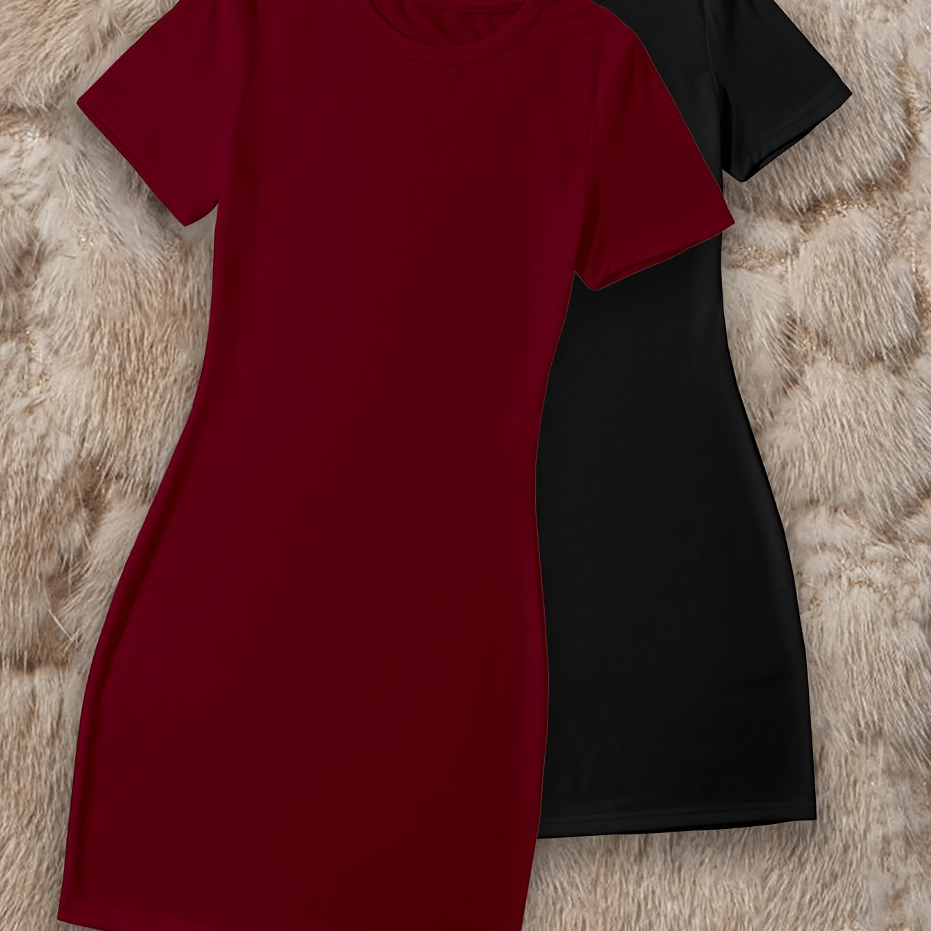 TEMU A Two-piece Set Featuring A Casual, Comfortable, Elegant, And Unique Short-sleeve Dress With A Round Neckline And A Bodycon Fit