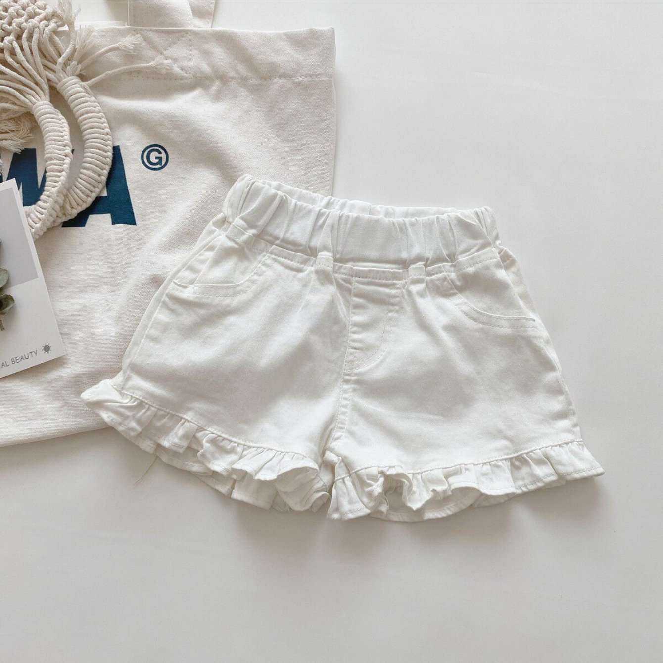 Image of 1pc Girls' Shorts [single Item] -summer Hot Pants (light Blue/ White Options) -sweet & Versatile Casual Bottoms For Kids