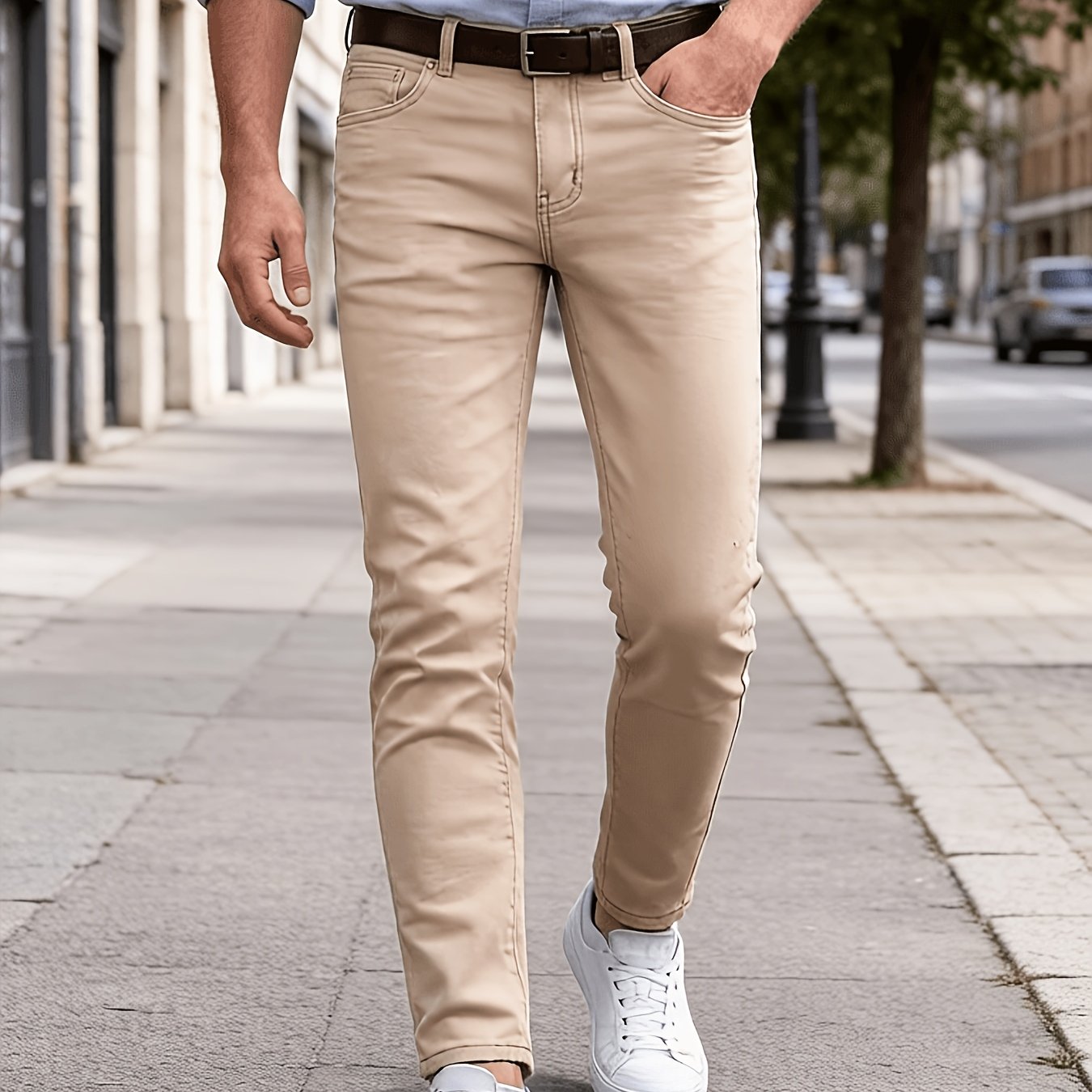 Simple And Fashionable Men's Jeans, Elastic And Form-fitting Pants That , Suitable For , Made Of Elastic Denim Fabric That Machine Washed, Essential For Daily Wear Men's Denim Long Pants