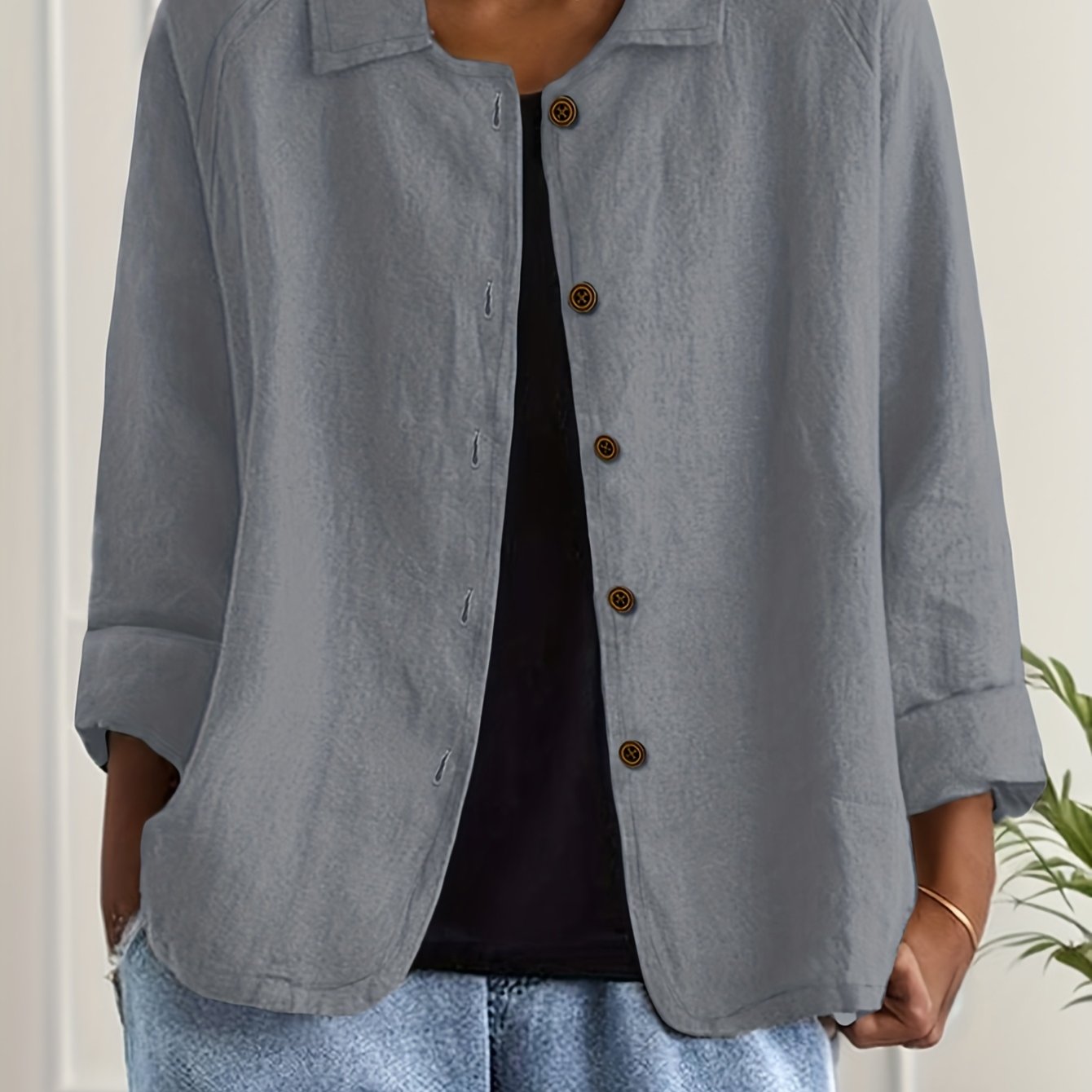 Fashion Women's Clothing Button Solid Color Long Sleeve Button-up Shirt Top