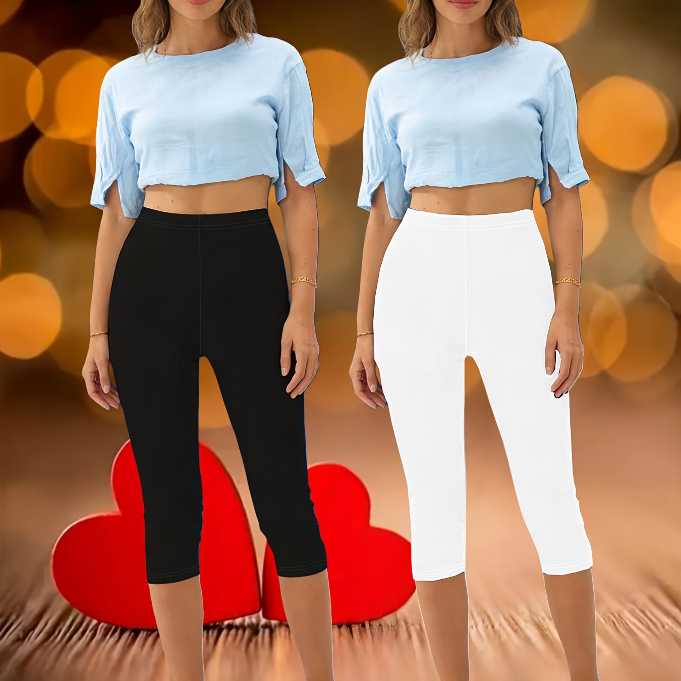 TEMU Plus Size, 2pcs Summer Versatile Black Capri Leggings, High-, Essential For Daily And Commuting