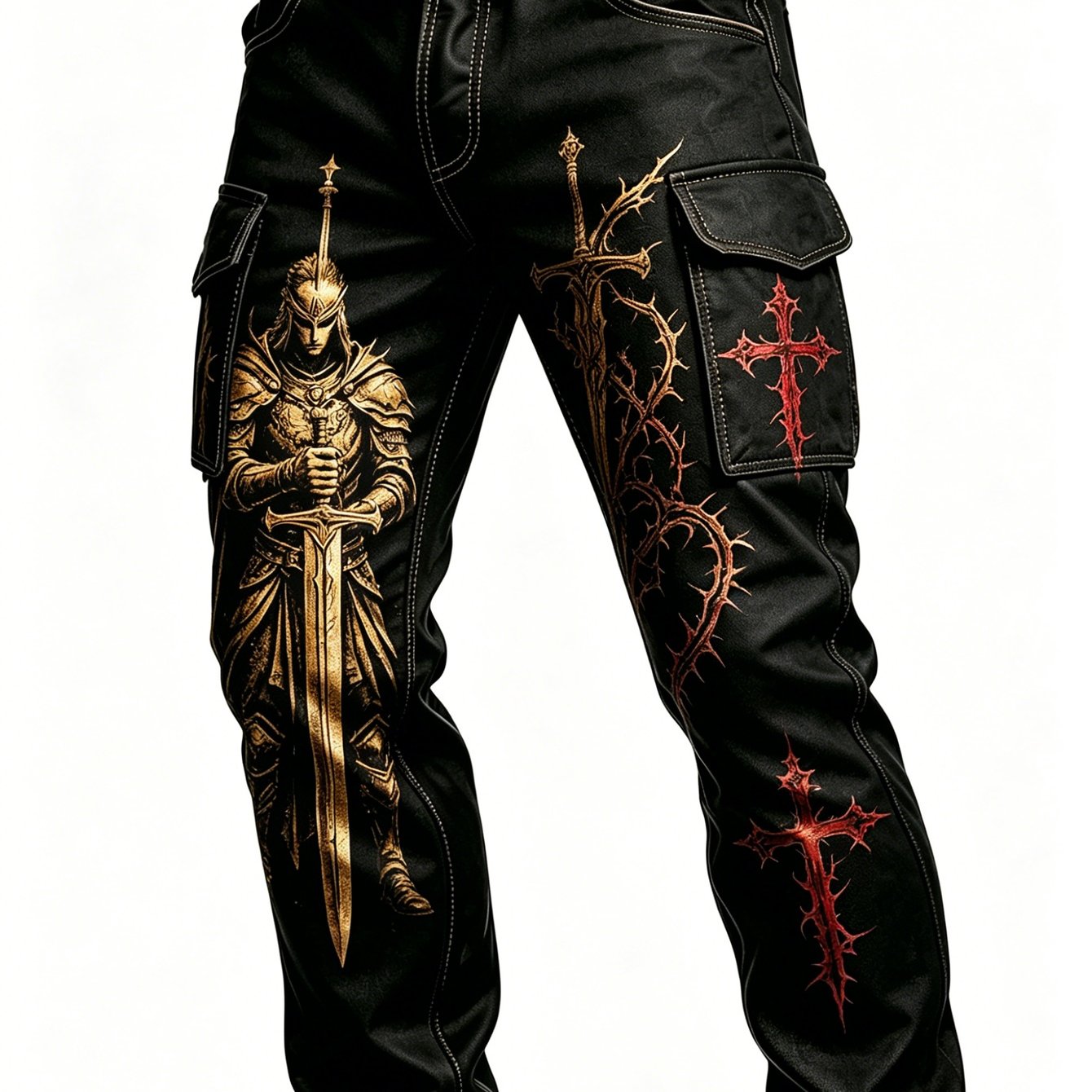 Men's Dark Knight Digital Printed Cargo Pants - Vintage Street Casual Straight Leg Trousers, Suitable For Daily And Fashion Events