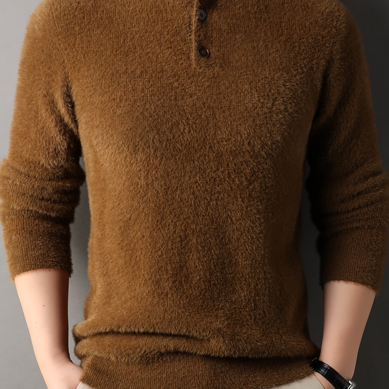 TEMU [] Pull Homme Automne Hiver Col Mao Couleur Unie Épais