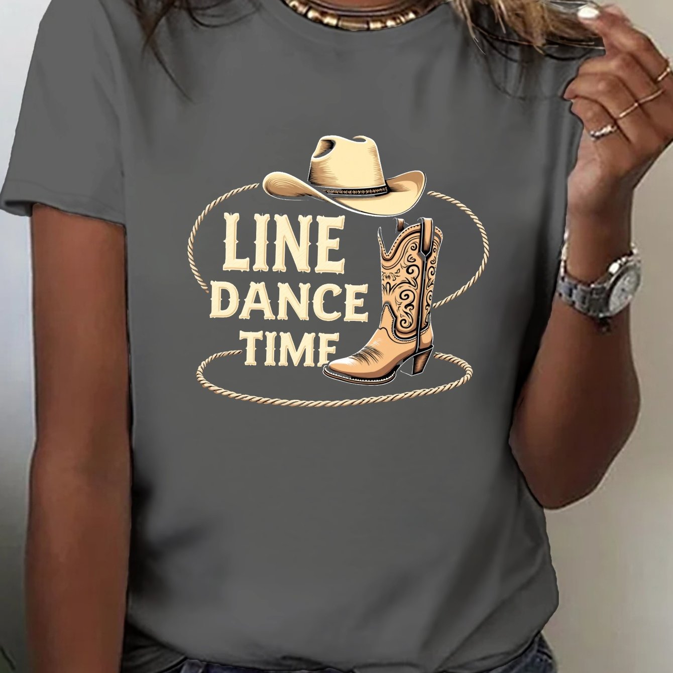 TEMU Casual Short-sleeve Crew Neck T-shirt For Women, Perfect For Summer And Spring, Featuring A Theme
