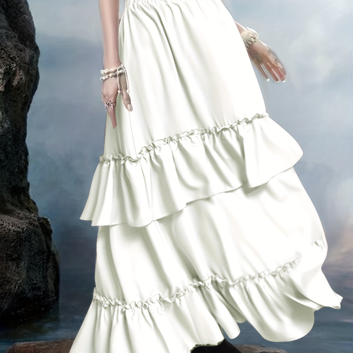 Ruffle Trim Tiered Skirt, Elegant Elastic Waist Layered Skirt, Women's  Clothing