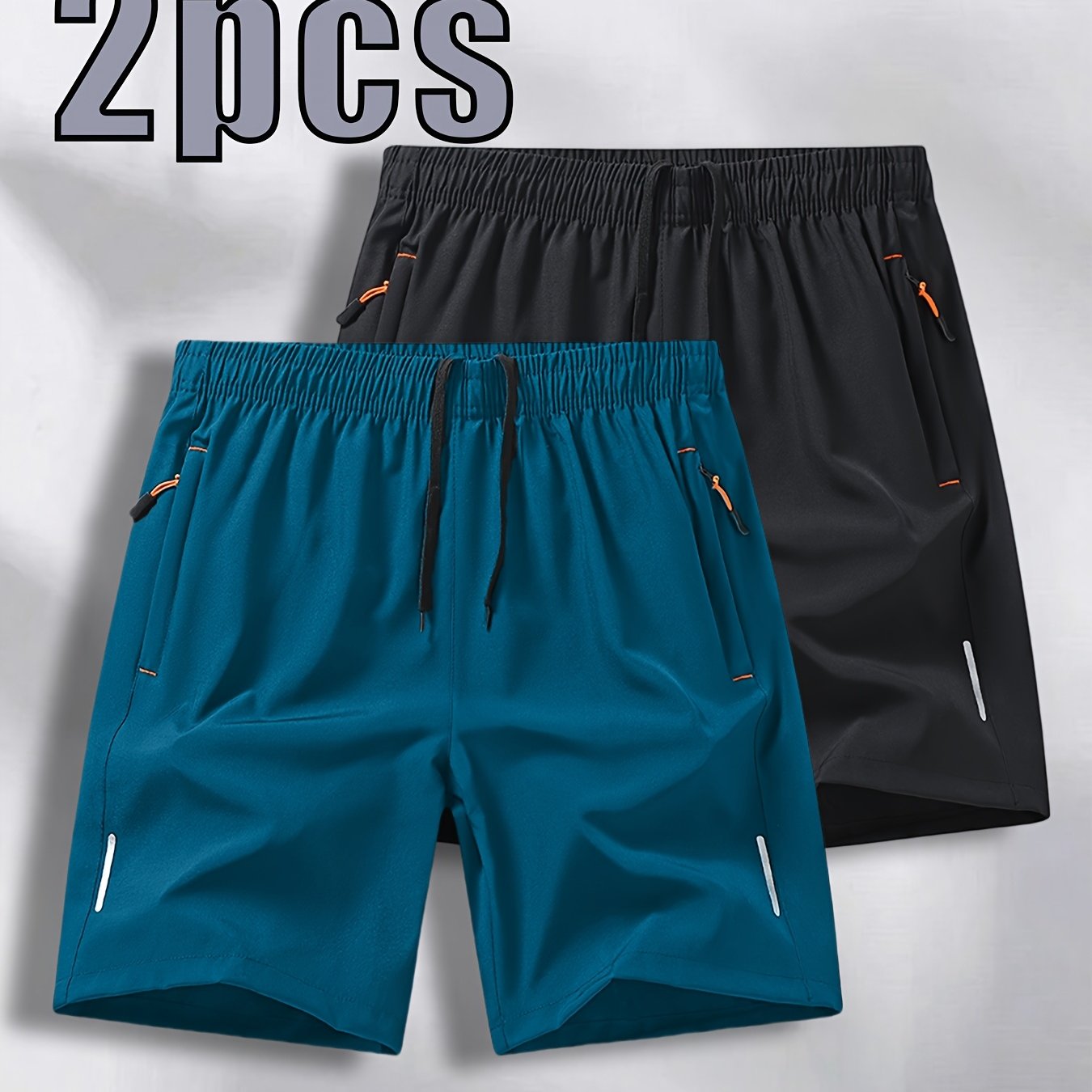 TEMU 2pcs Women's Athletic Shorts, Double-sided Printed Design, Elastic Waist With Drawstring, Double-sided Zipper Pockets, Perfect For Summer Wear