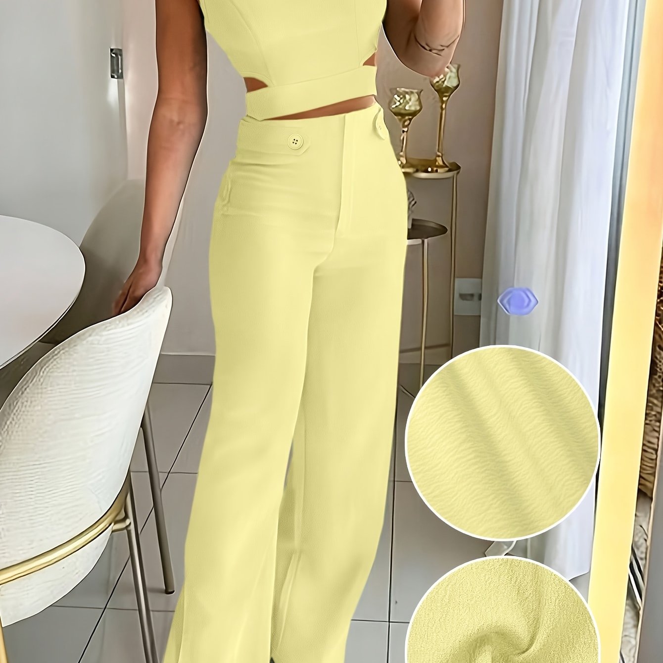 TEMU Women's Fashionable Casual Slim-fit Elegant Solid Color Button-up 2pcs Set