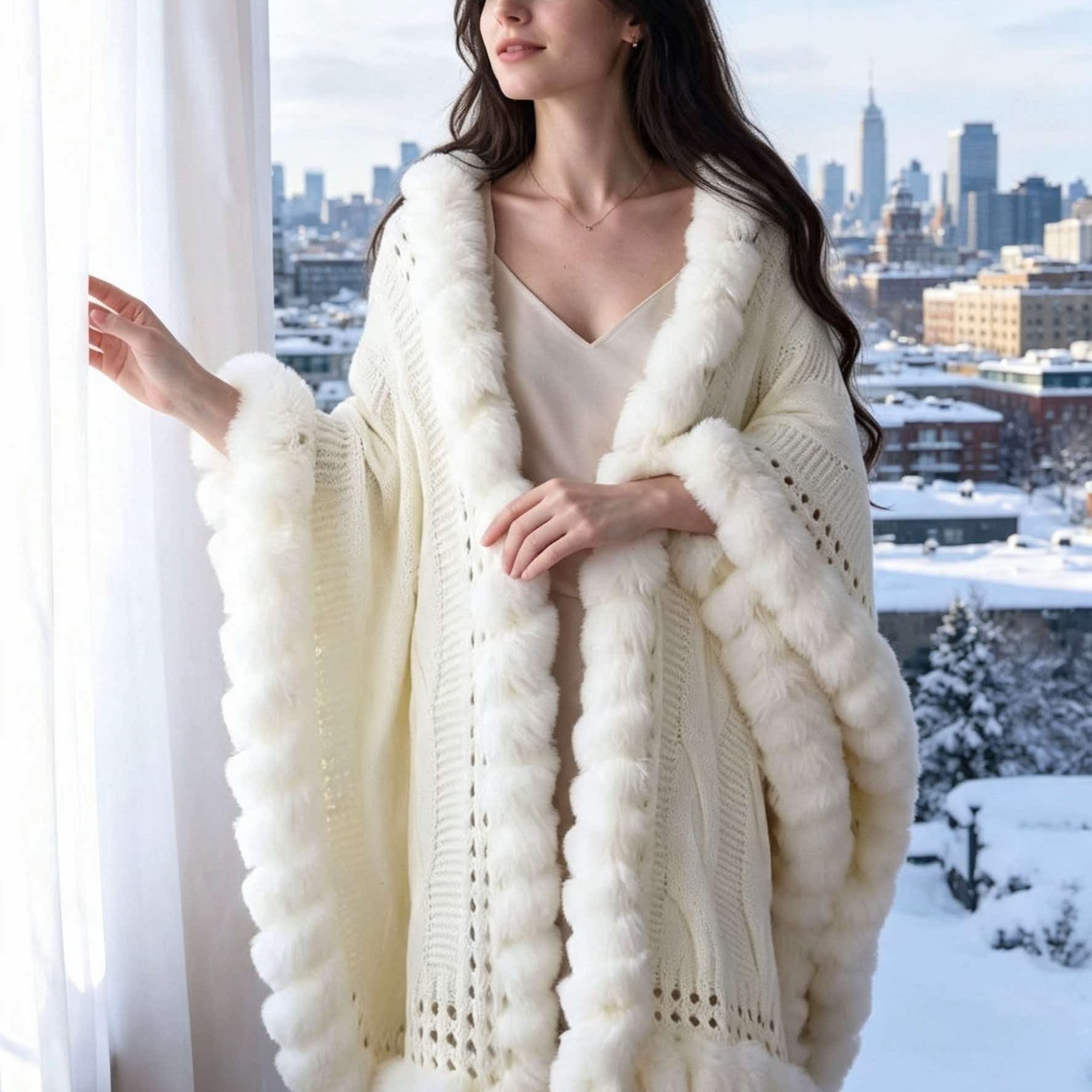 TEMU Plus Size - Autumn Winter Cape Coat Thickened Enlarged Fashion Loose Plus Size Outerwear Coat Outerwear Warm Layering Ancient Style Shawl