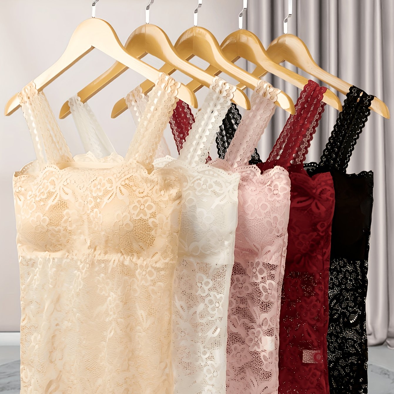 TEMU 5pcs Bra, Summer Long Camisole Lingerie, Lace Tube Top With Pads, Sexy Bodycon Underwire Base Layer For Women
