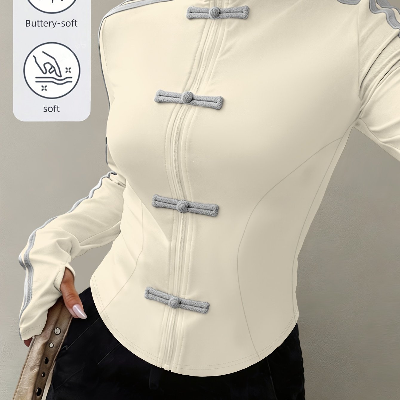 TEMU Women's Autumn/winter New Bow And Frog Clasp-zipper Design Jacket, Air-layer Soft And Comfortable Fabric, Chinese-style Jacket, Slim Fit,
