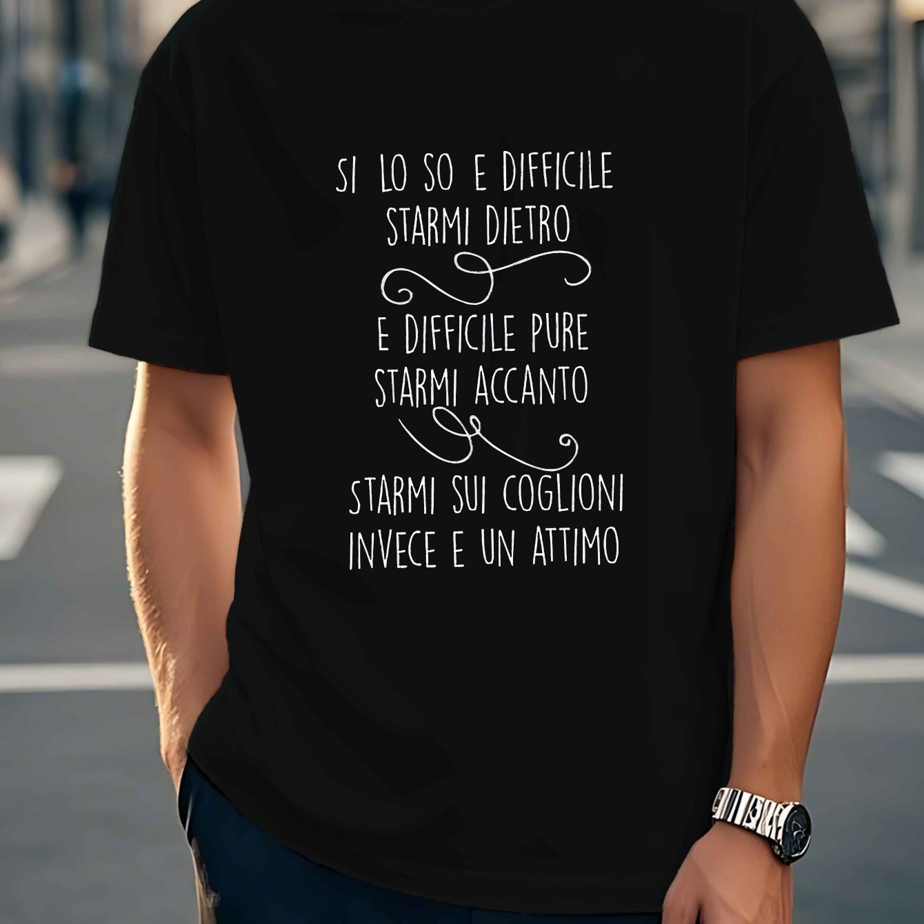 TEMU T-shirt casual da con citazione italiana, motivo geometrico, scollo a giro, top a maniche corte, taglio regolare, tessuto elastico - Moda per