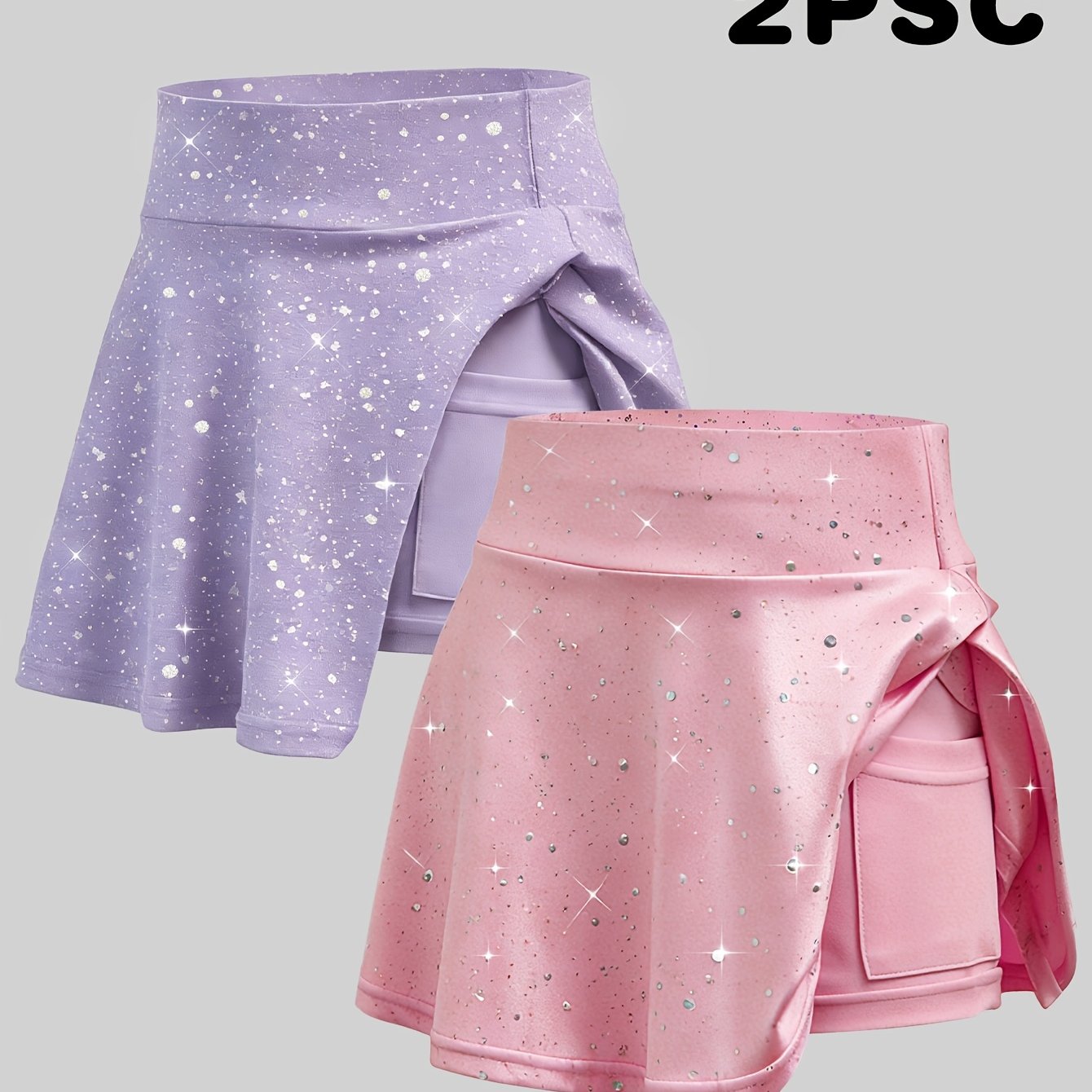 Image of 2pcs Set, Girls' Solid Color Minimalist Casual Knit Pleated Skirt, High-waist Skirt With Lined Shorts For Modesty, Girls' Sports Skirt, For Daily Outdoor Activities, Dance, Tennis, Casual Skirt