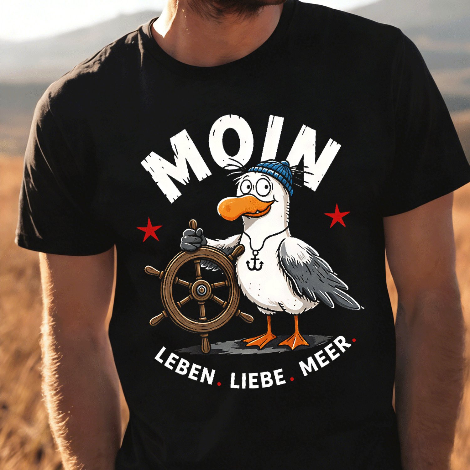 Moin Cartoon Seagull With Anchor Funny Maritime Coastal Motif (2) For Men Women Unisex Funny T-shirt