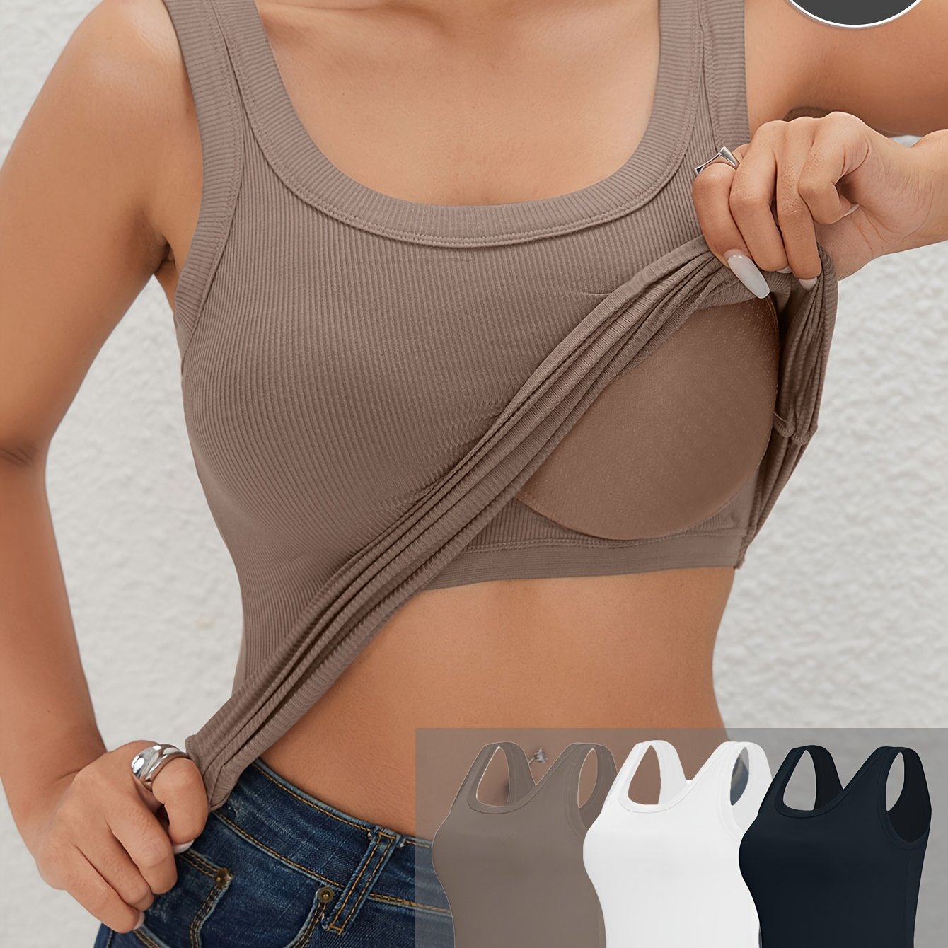 Image of 3pcs, Esselegance, Vest, With Padding, Spring/summer Style, Style, Sports Style, Sports Bra, Sports Vest, Ribbed, Backless Design