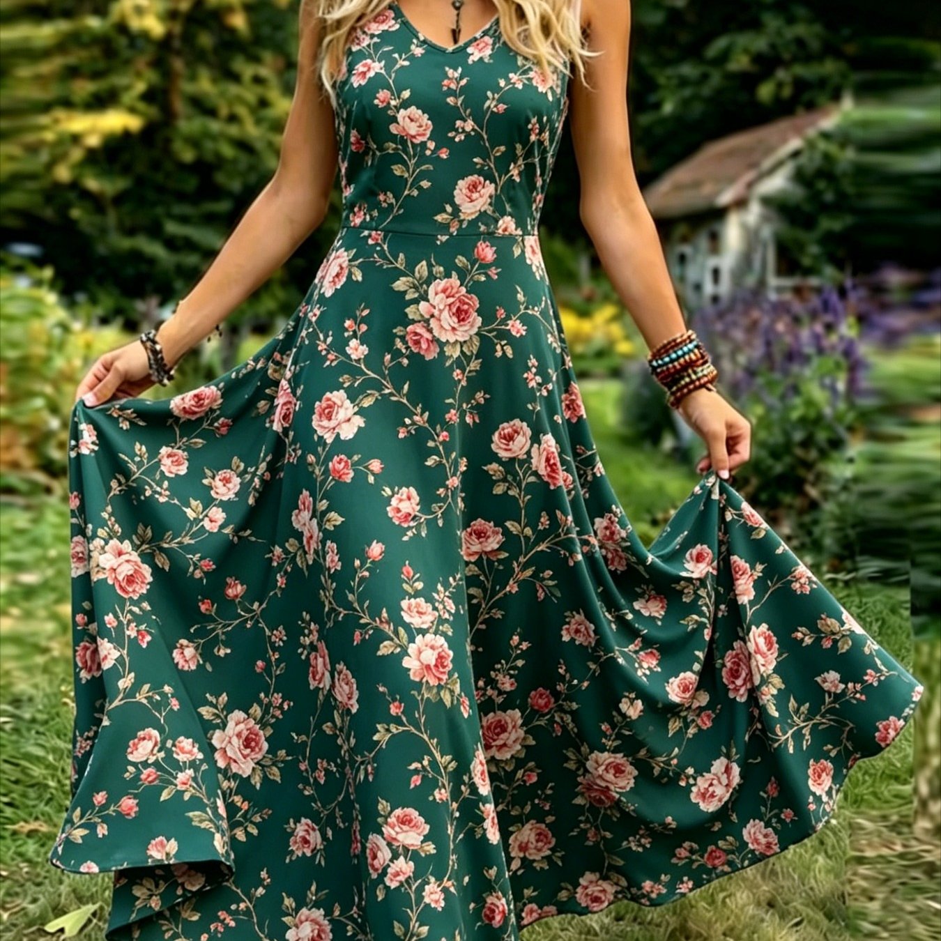 Plus Size - Plus Size - Women's Vintage-style Sleeveless Dress - An Elegant, Casual, Round-neck A-line Maxi Dress. Easy To Care For, Perfect For Daily Wear And Vacation Leisure